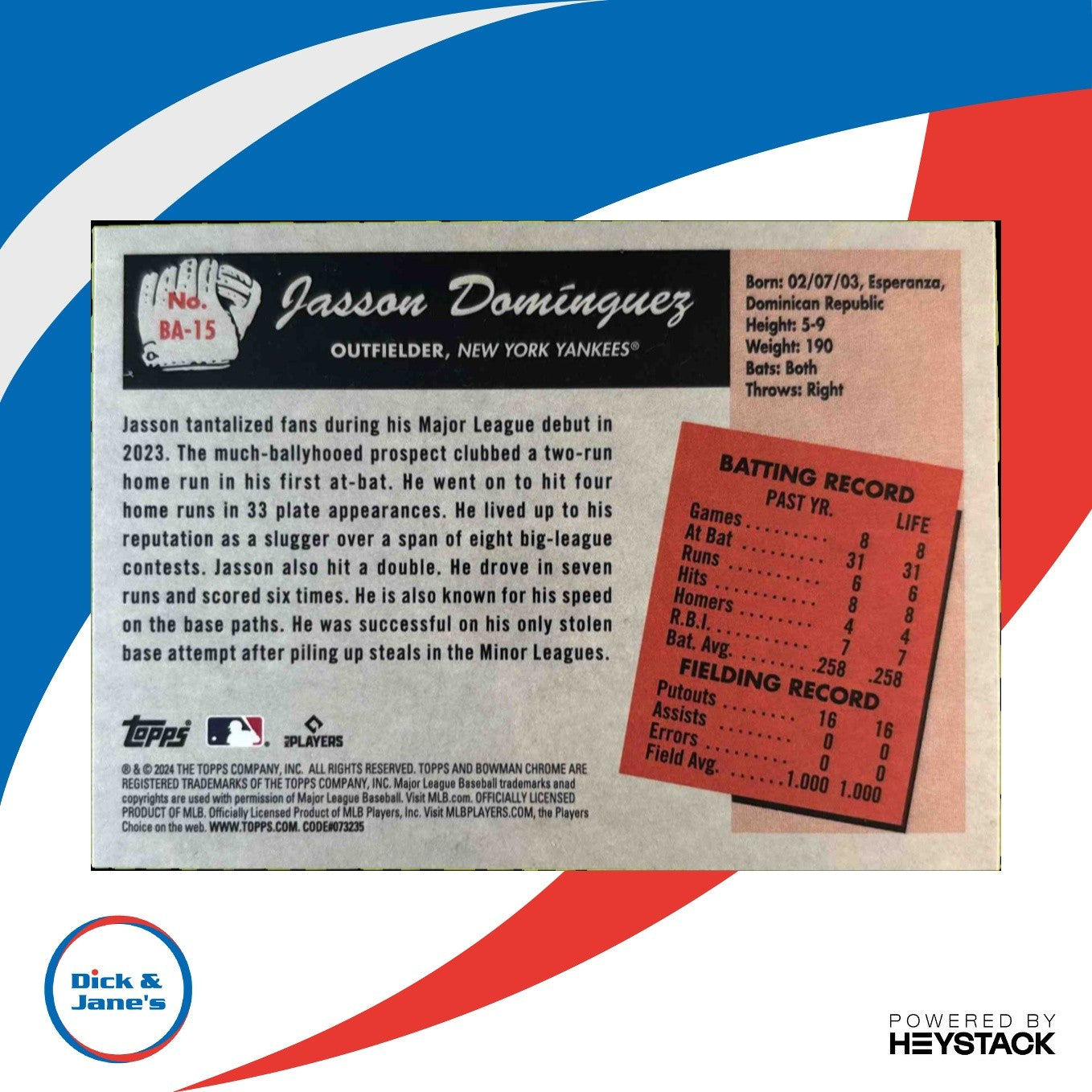2024 Bowman Jasson Dominguez 55 Anime #BA-15 RC New York Yankees