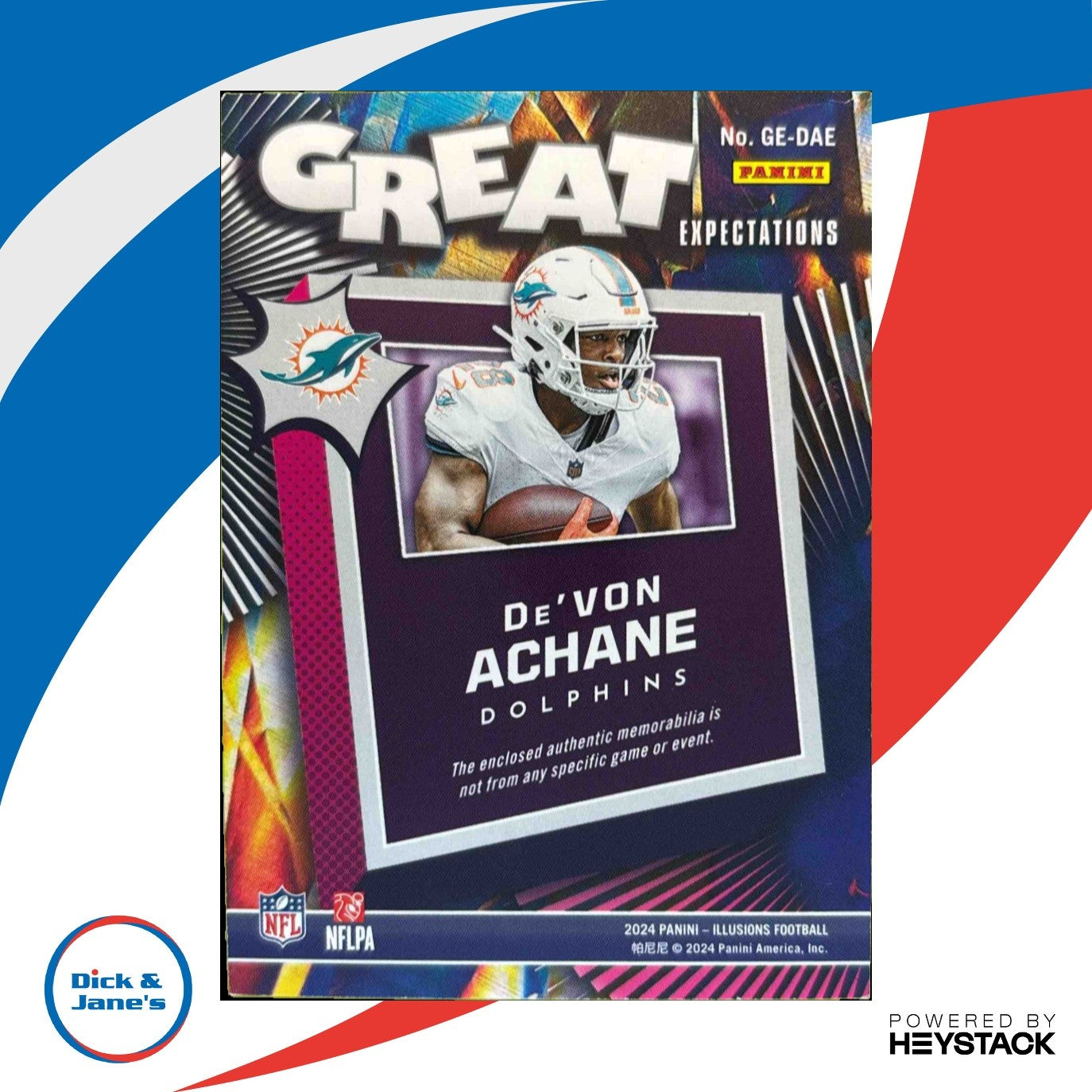 2024 Panini Illusions De Von Achane Great Expectations Gold 11/25 Miami Dolphins