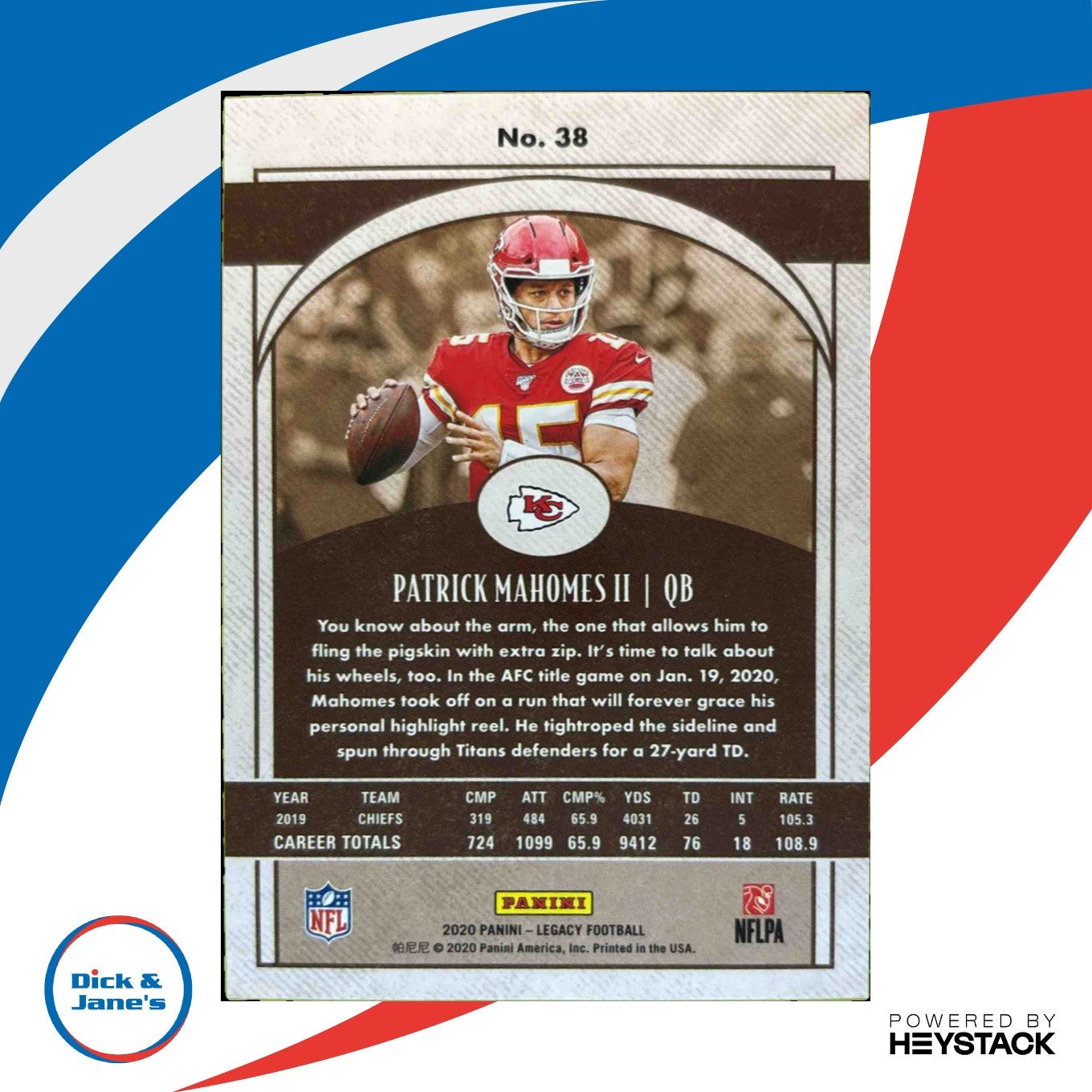2020 Panini Legacy Patrick Mahomes II Orange 105/199 #38 Kansas City Chiefs