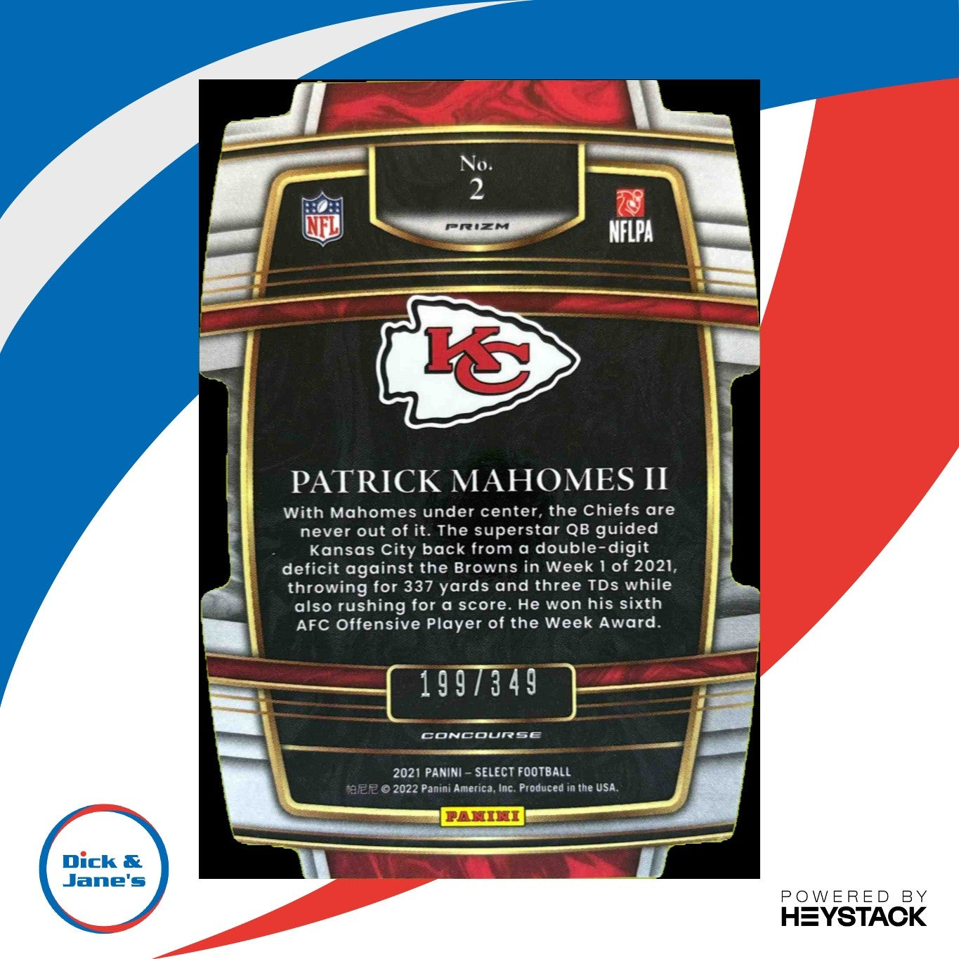 2021 Select Patrick Mahomes Neon Green Prizm Die Cut 199/349 Concourse KC Chiefs