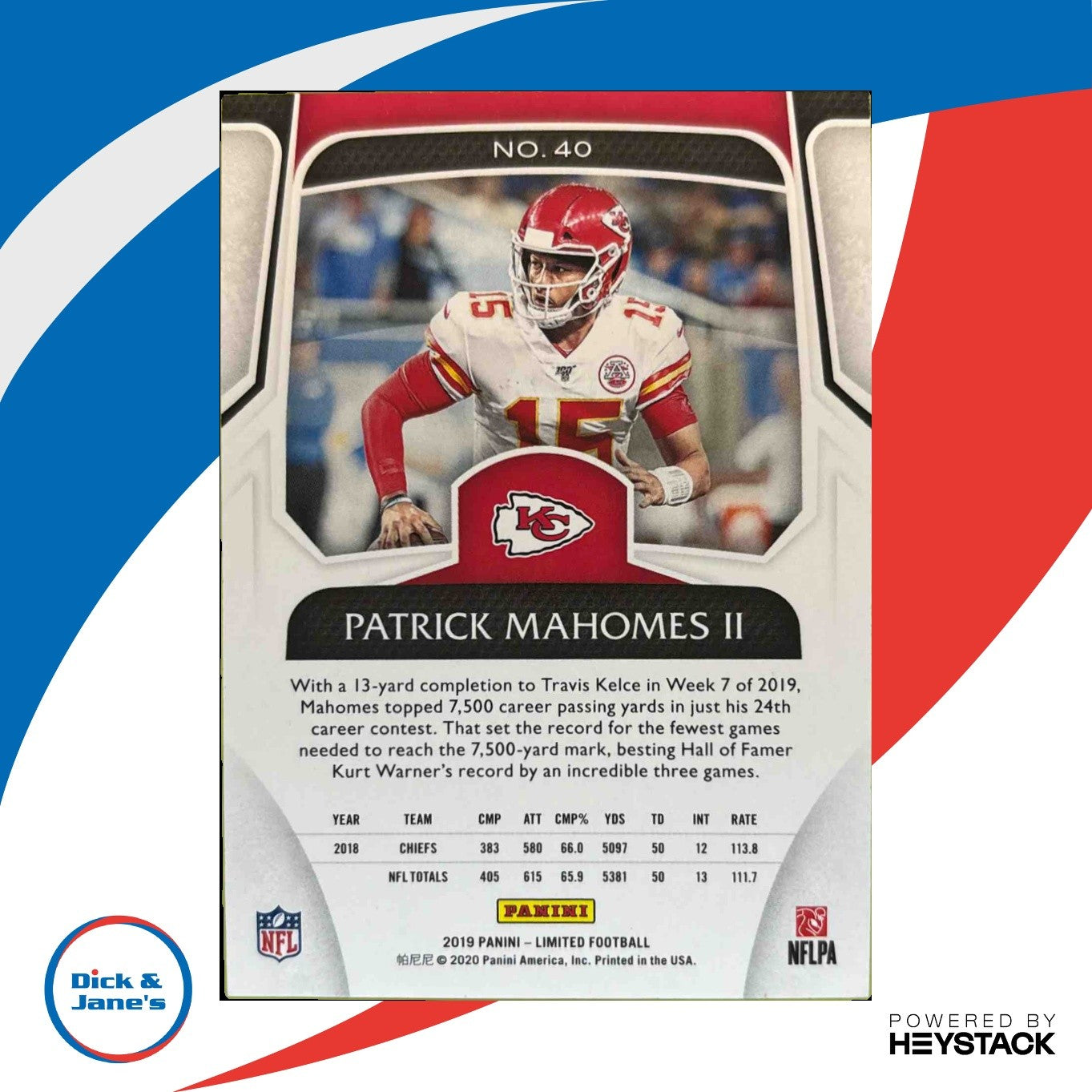 2020 Panini Limited Patrick Mahomes II #1 Kansas City Chiefs