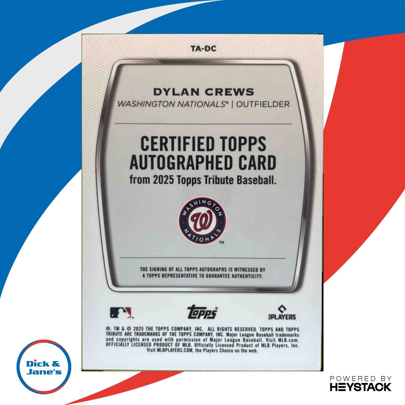 2025 Topps Tribute Dylan Crews Auto Gold 63/75 #TA-DC RC Washington Nationals