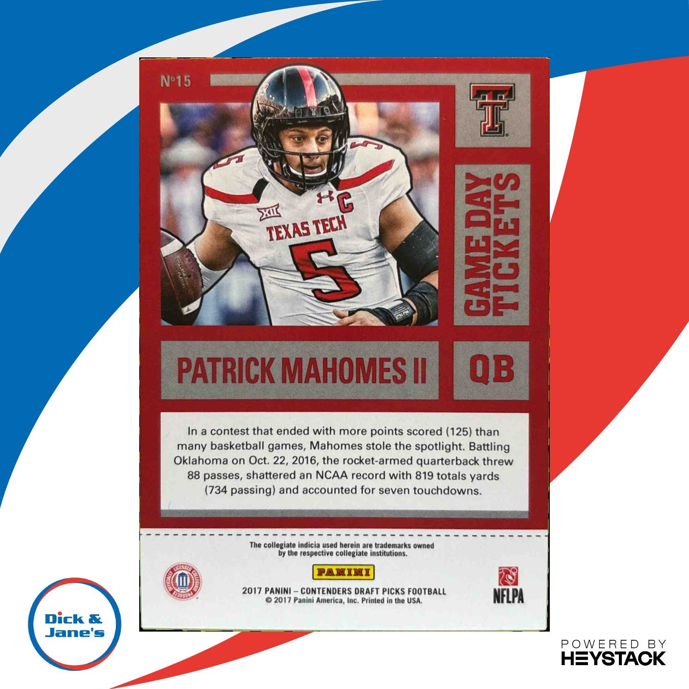 2017 Panini Contenders Draft Picks Patrick Mahomes II Game Day Tickets #15 RC