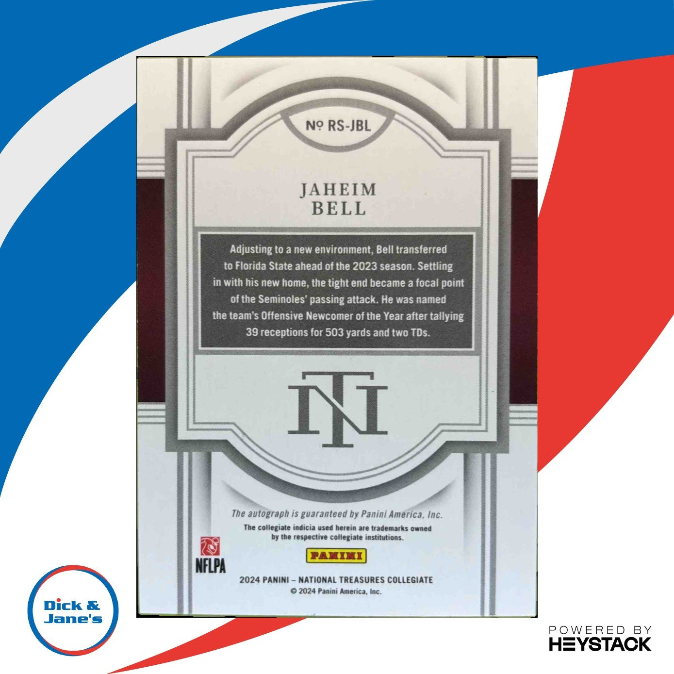 2024 National Treasures Collegiate Jaheim Bell Rookie Signatures Gold /10 Auto