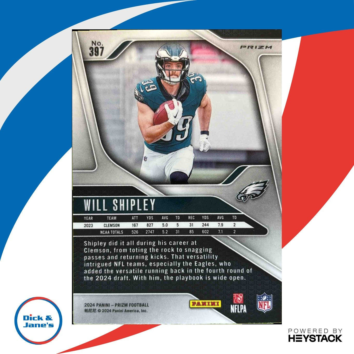 2024 Prizm Will Shipley Black and White Checker #397 Philadelphia Eagles Rookie