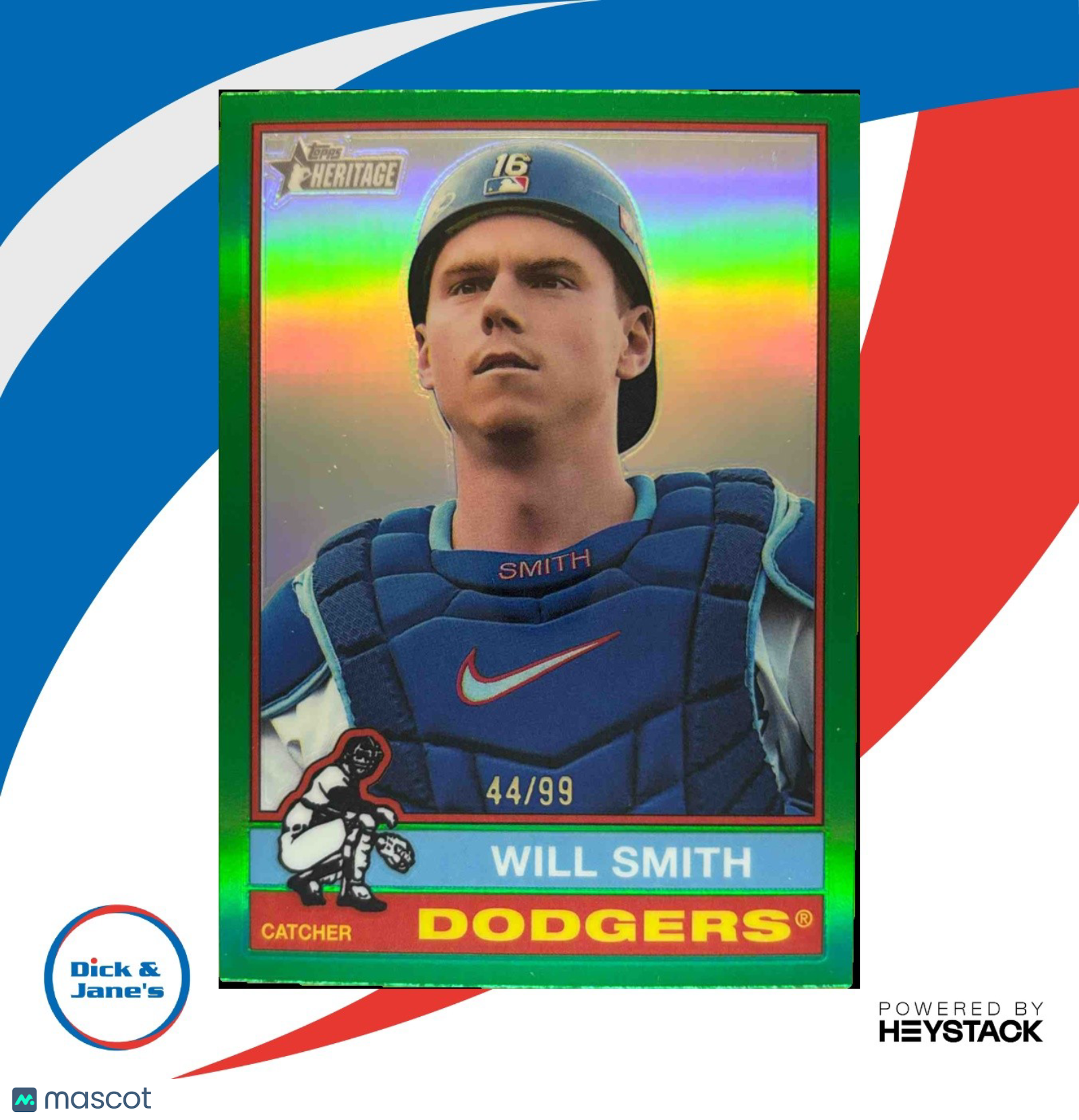 2025 Topps Heritage Will Smith Chrome Green Refractor 44/99 Los Angeles Dodgers