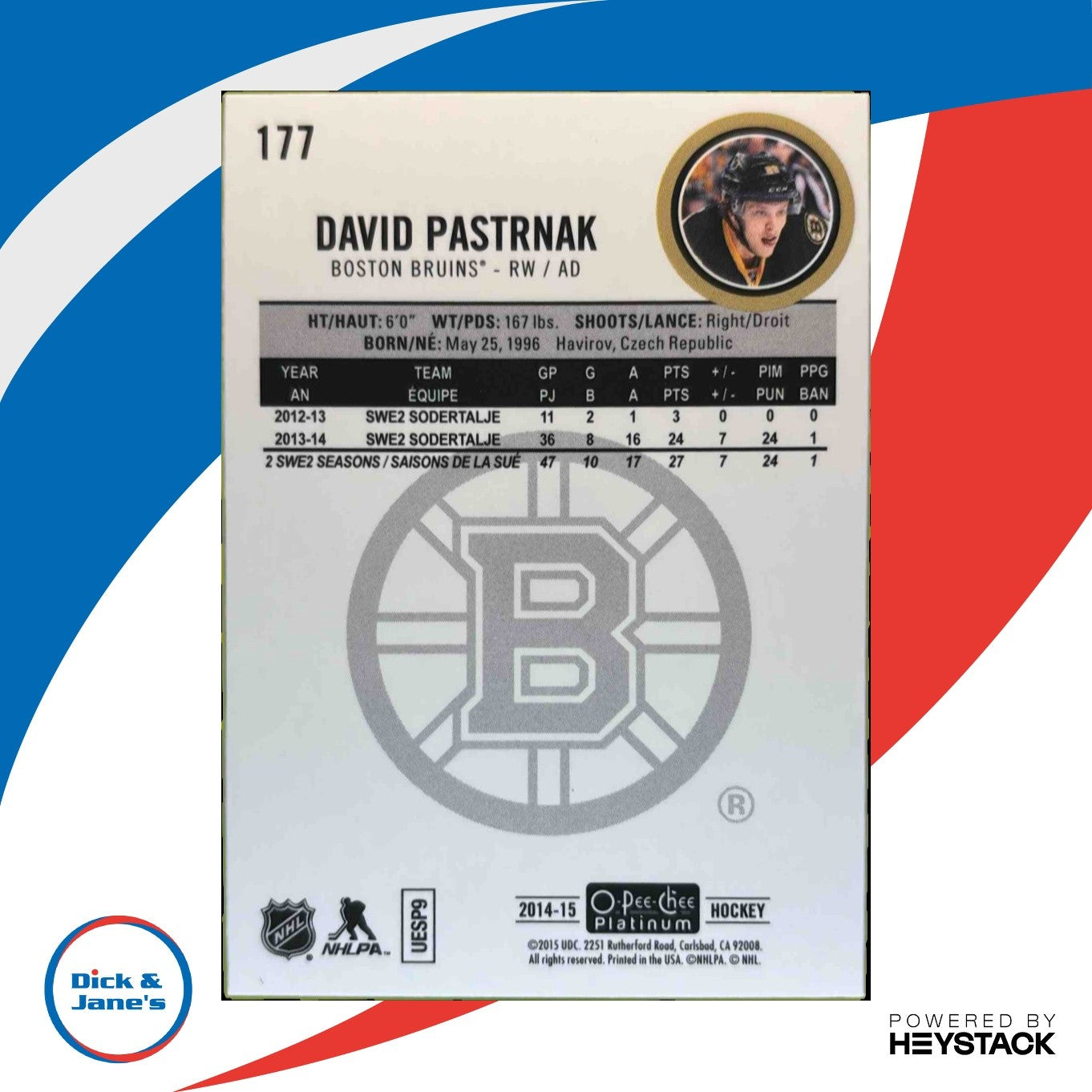 2014-15 O-Pee-Chee Platinum David Pastrnak #177 RC Boston Bruins A