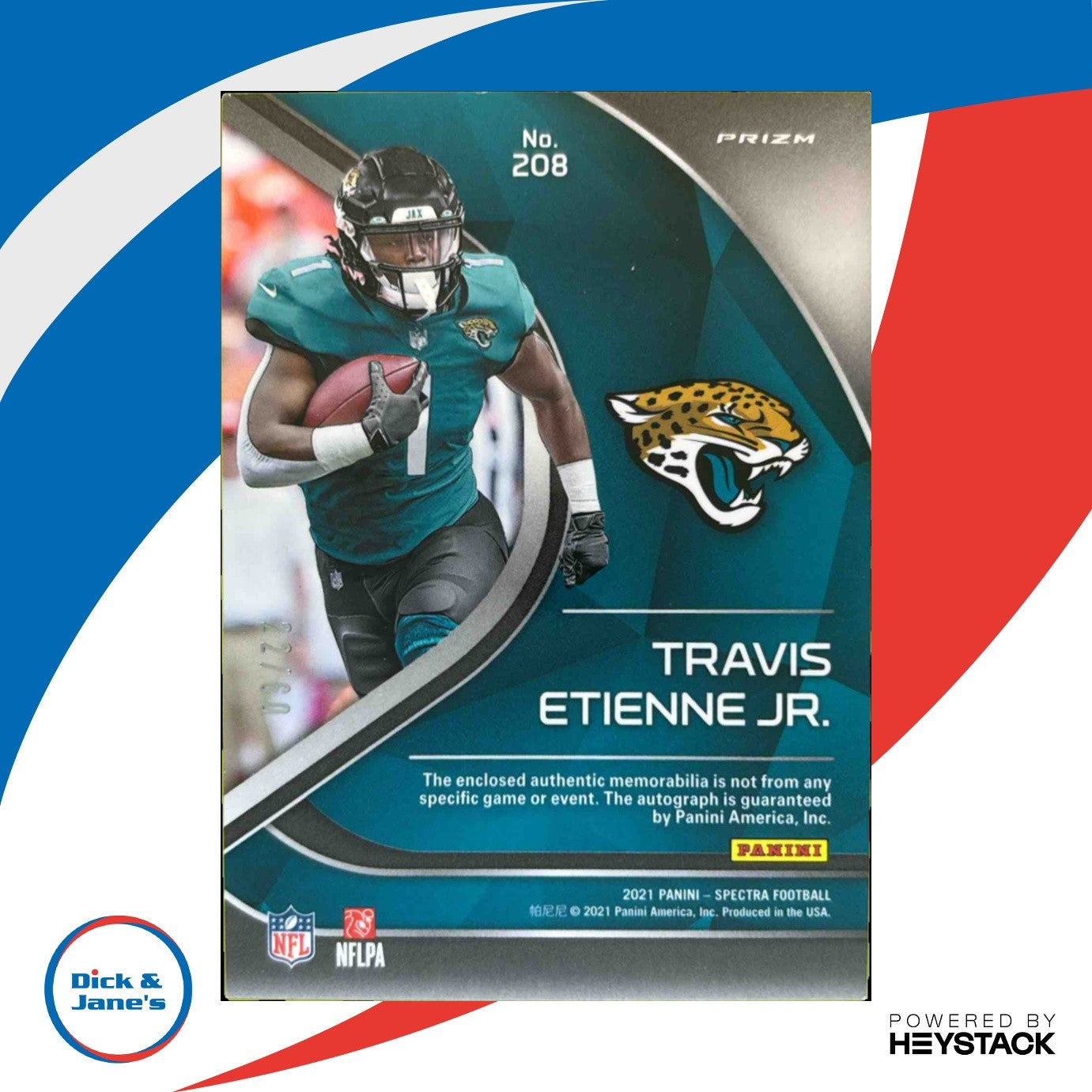 2021 Spectra Travis Etienne Jr. Rookie Patch Auto Hyper /60 Jacksonville Jaguars