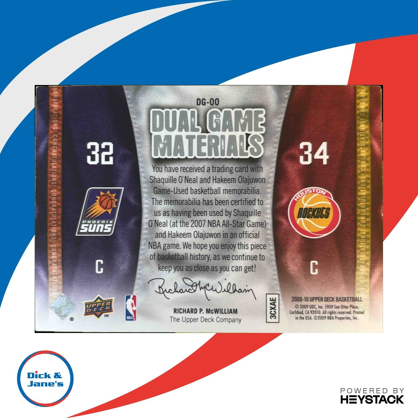 2009-10 Upper Deck Hakeem Olajuwon Shaquille O'Neal Dual Game-Used Materials