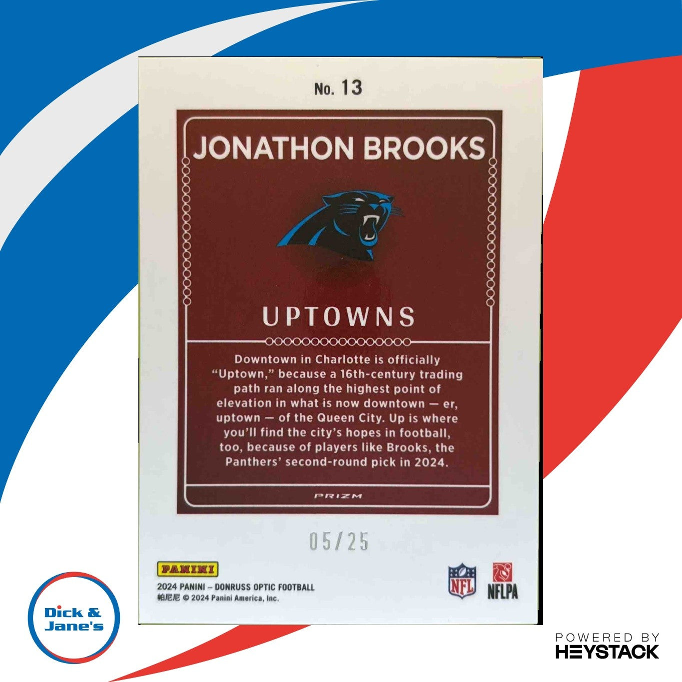 2024 Donruss Optic Jonathon Brooks Uptown WHITE Pandora 5/25 SSP Panthers Rookie