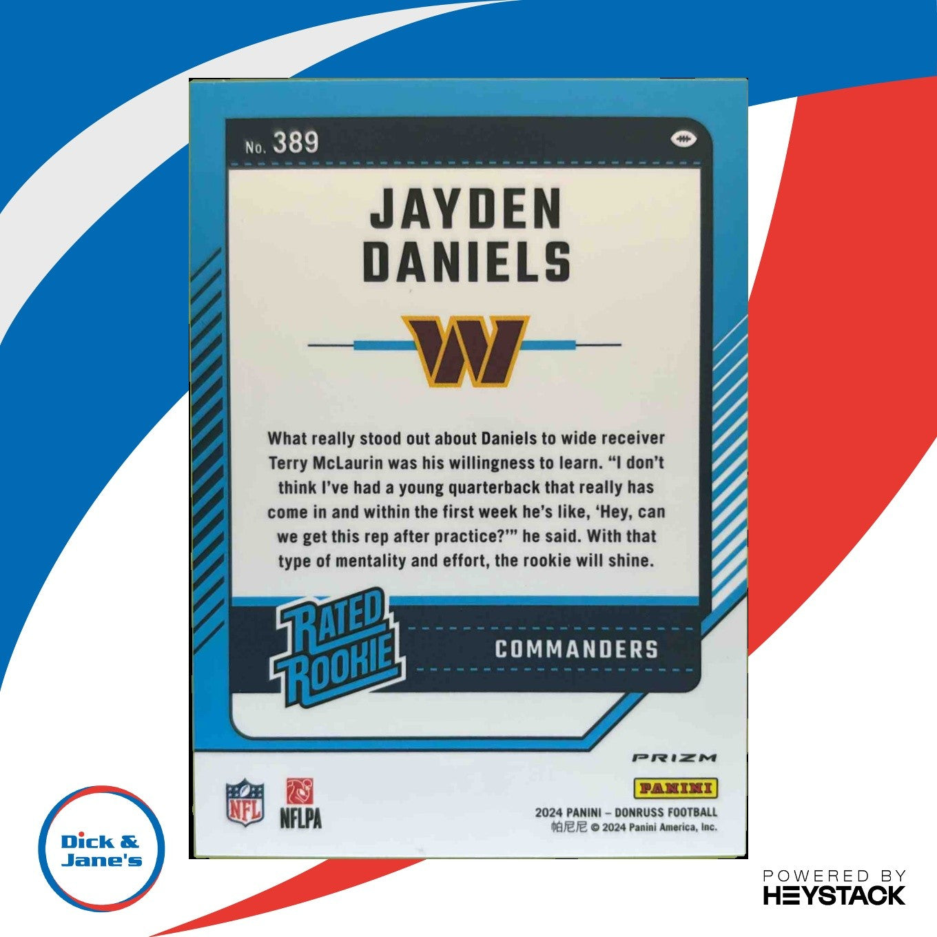 2024 Donruss Jayden Daniels Optic Rated Rookie Preview Red Wave #389 Commanders