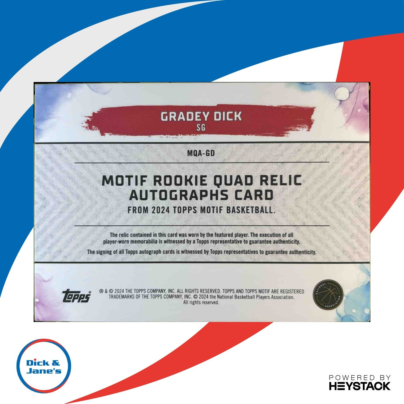 2023-24 Topps Motif Gradey Dick Rookie Quad Relic Auto Ultramarine Blue 3/35 RC