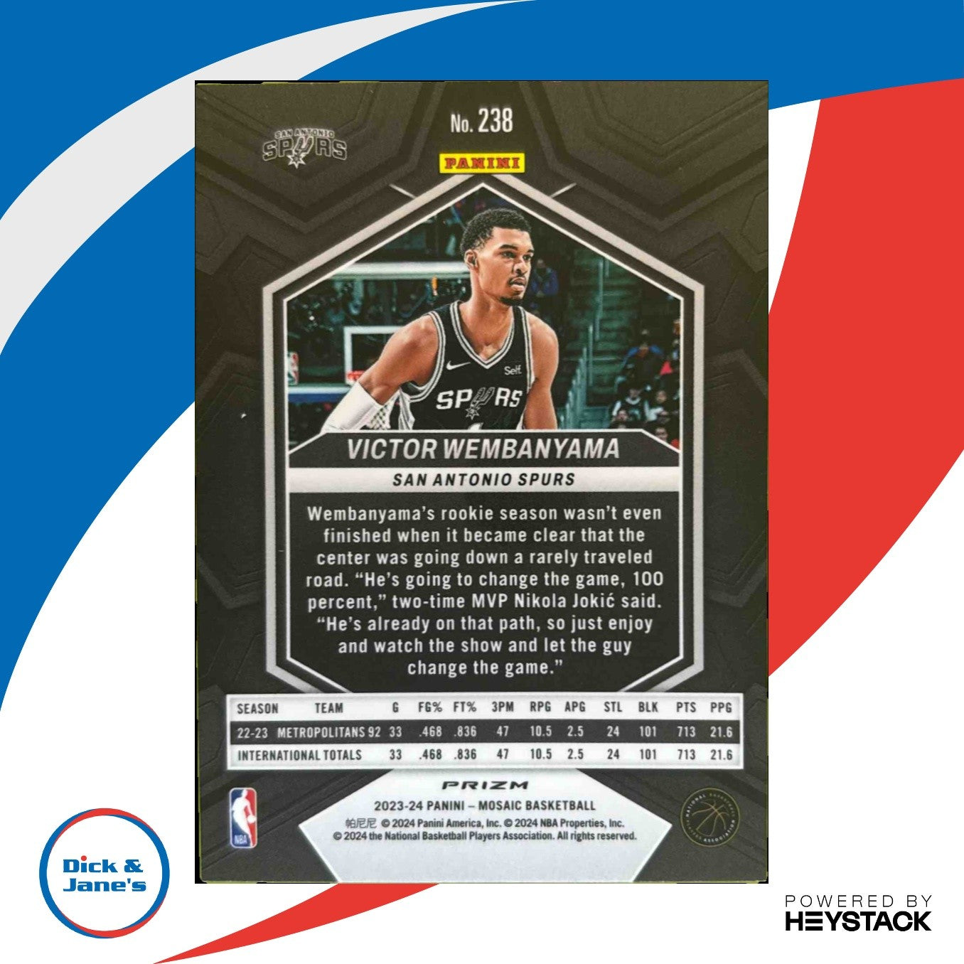 2023-24 Panini Mosaic Victor Wembanyama Green Mosaic Prizm #238 RC San Antonio