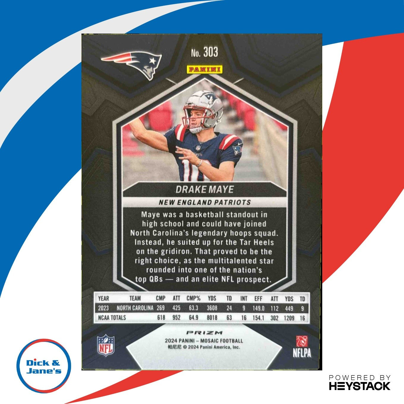 2024 Panini Mosaic Drake Maye Camo Pink Prizm #303 RC New England Patriots