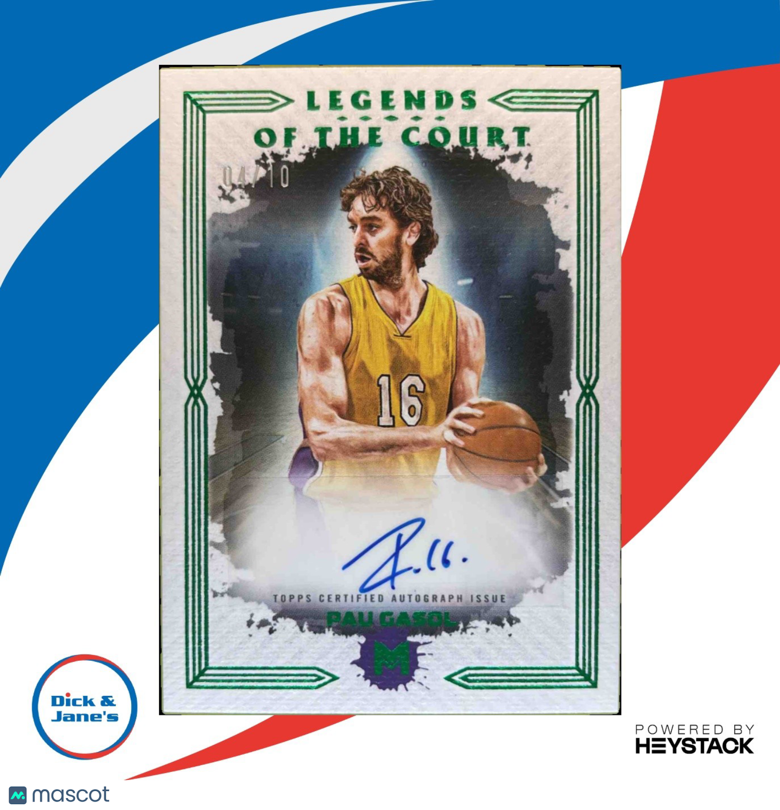 2023-24 Topps Motif Pau Gasol Legends Court Signatures Windsor Green 4/10 Auto