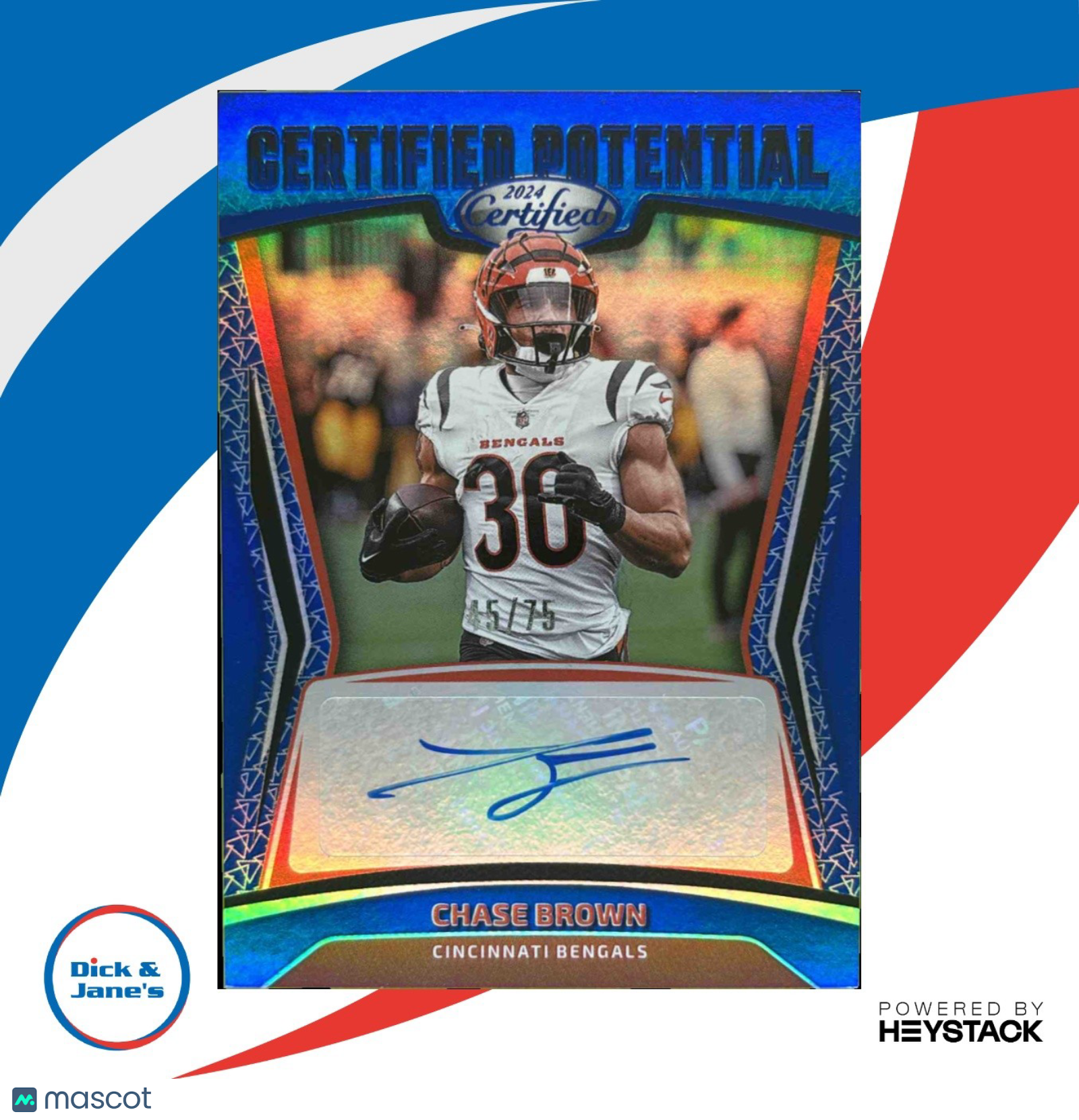 2024 Certified Chase Brown Potential Signatures Blue Mirror 45/75 Auto Bengals
