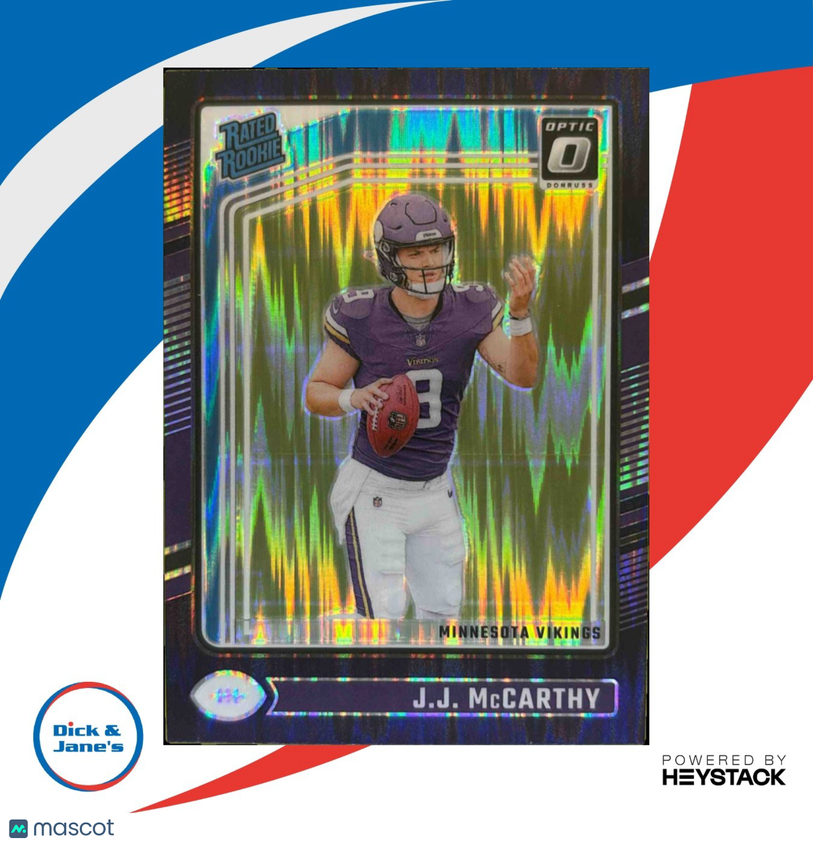2024 Donruss Optic J.J. McCarthy Purple Shock 235 Rated Rookie Minnesota Vikings