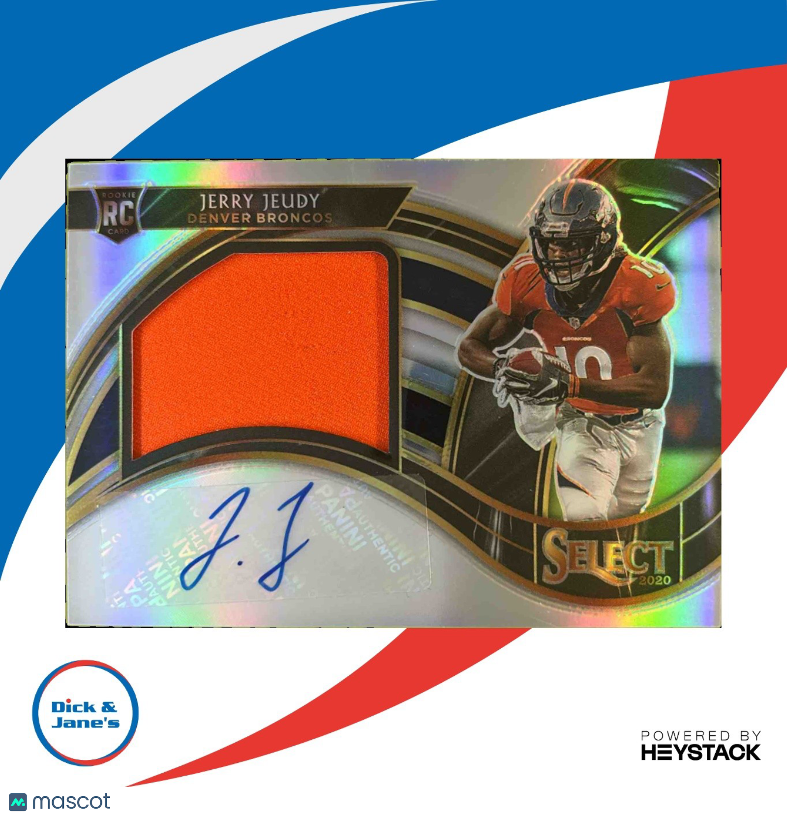 2020 Select Jerry Jeudy Jumbo Rookie Signature Swatches Prizm 11/99 Auto Broncos