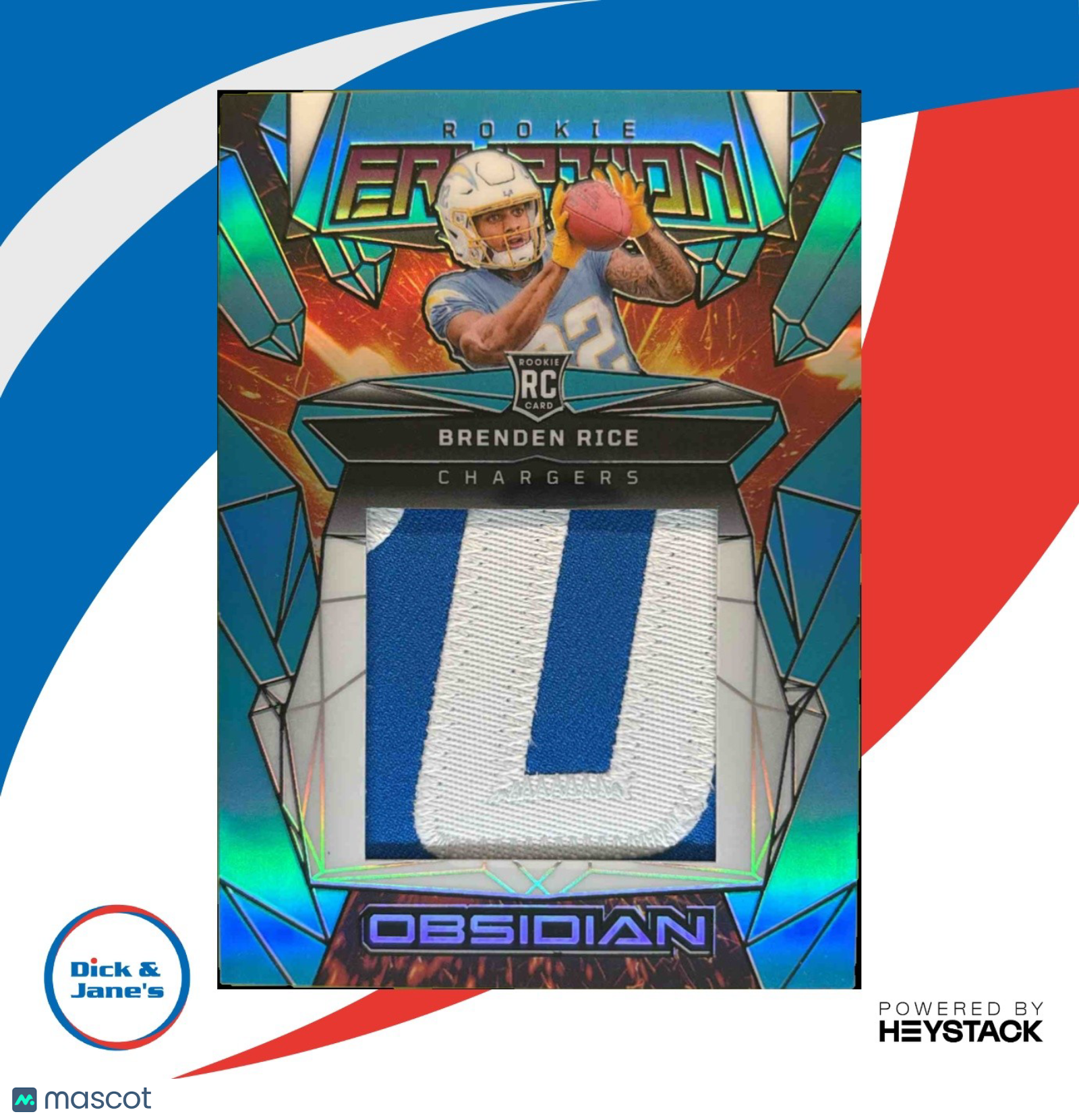 2024 Panini Obsidian Brenden Rice Rookie Eruption Materials Blue 8/25 Chargers