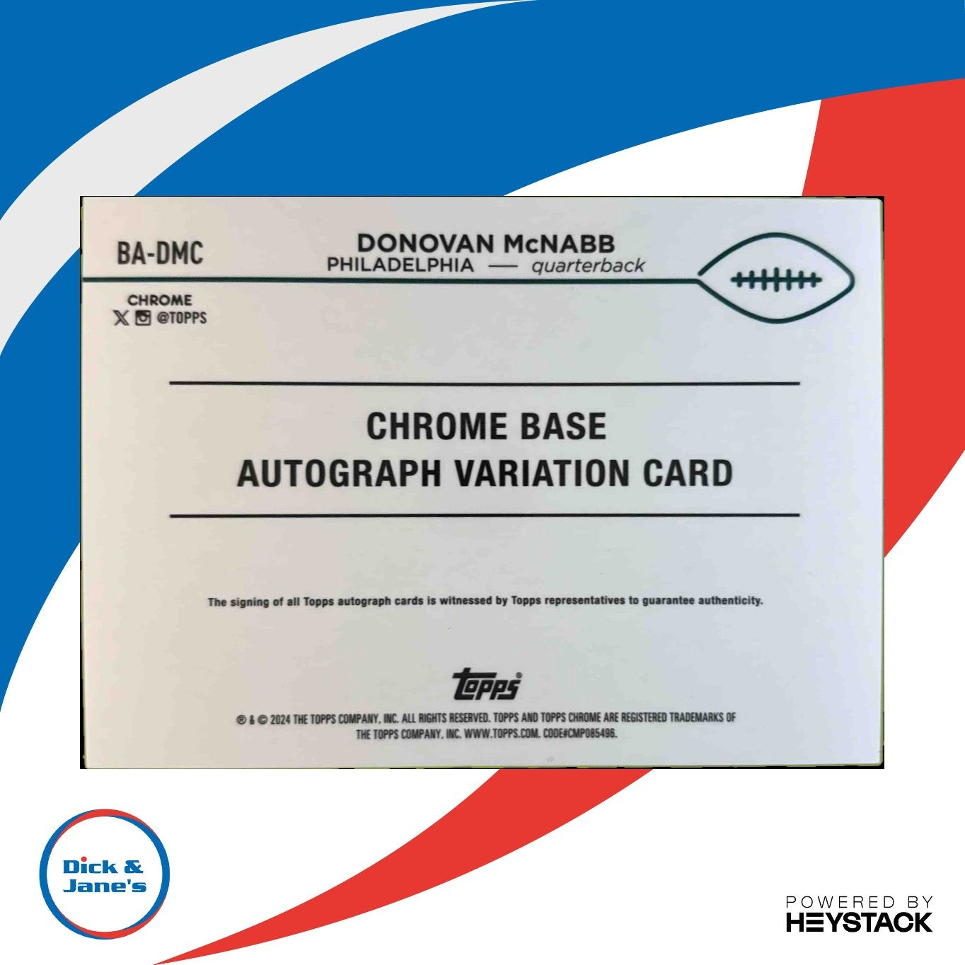 2024 Topps Chrome Sapphire Edition Donovan McNabb Auto Orange Refractor 25/25
