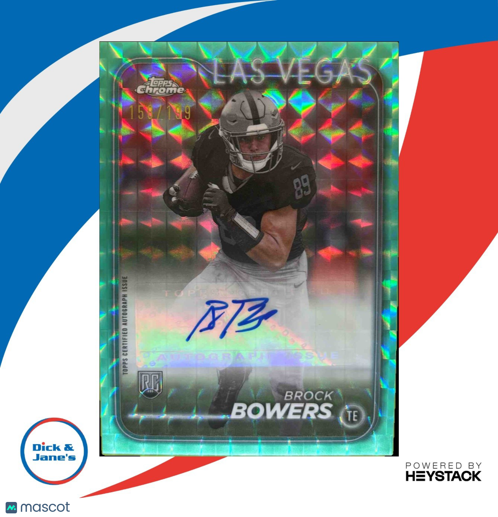 2024 Topps Chrome Brock Bowers Rookie Auto Aqua Geometric Refractor 158/199 RC