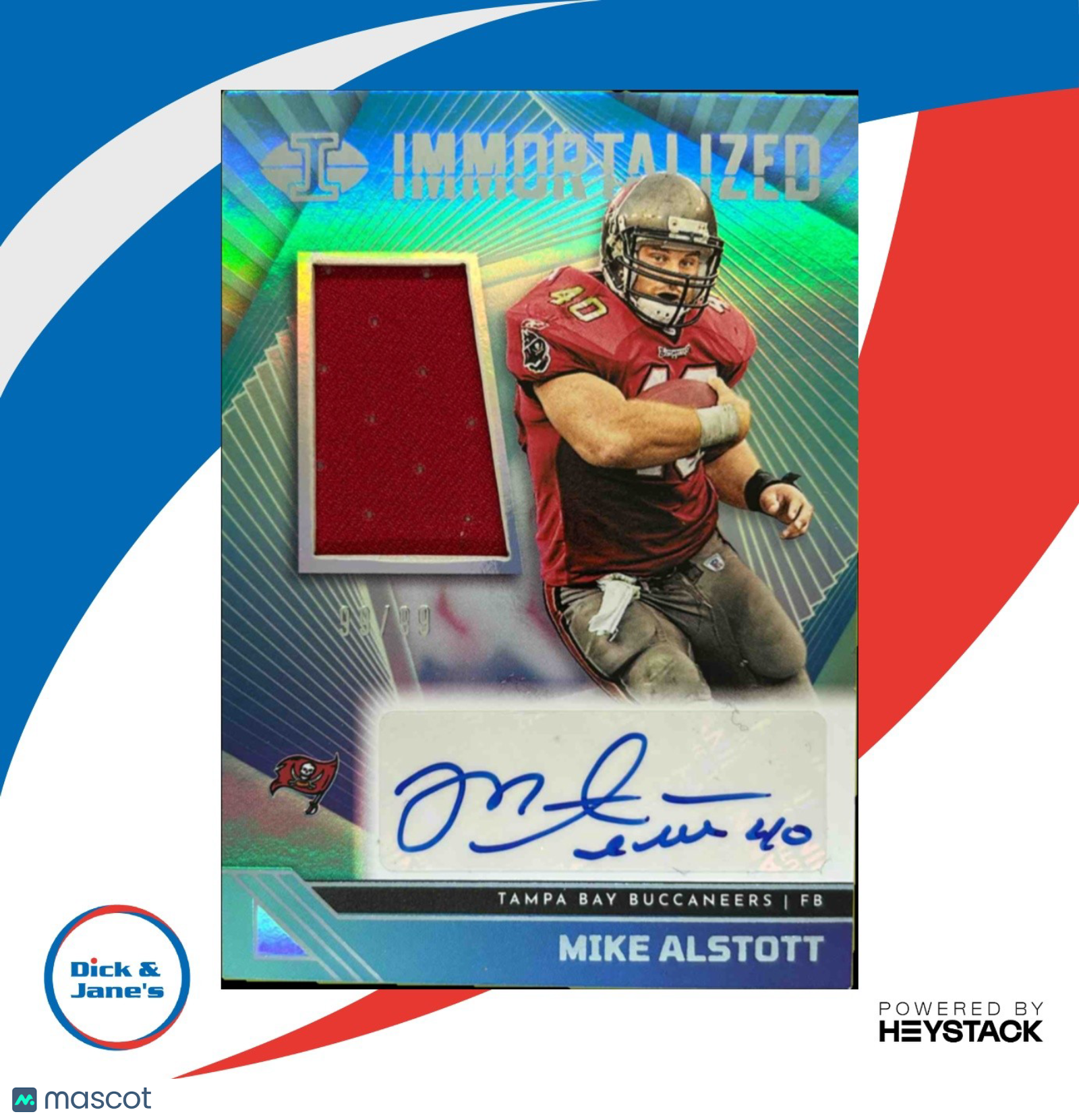 2023 Panini Illusions Mike Alstott Immortalized Jersey Auto Blue 99/99 Tampa Bay