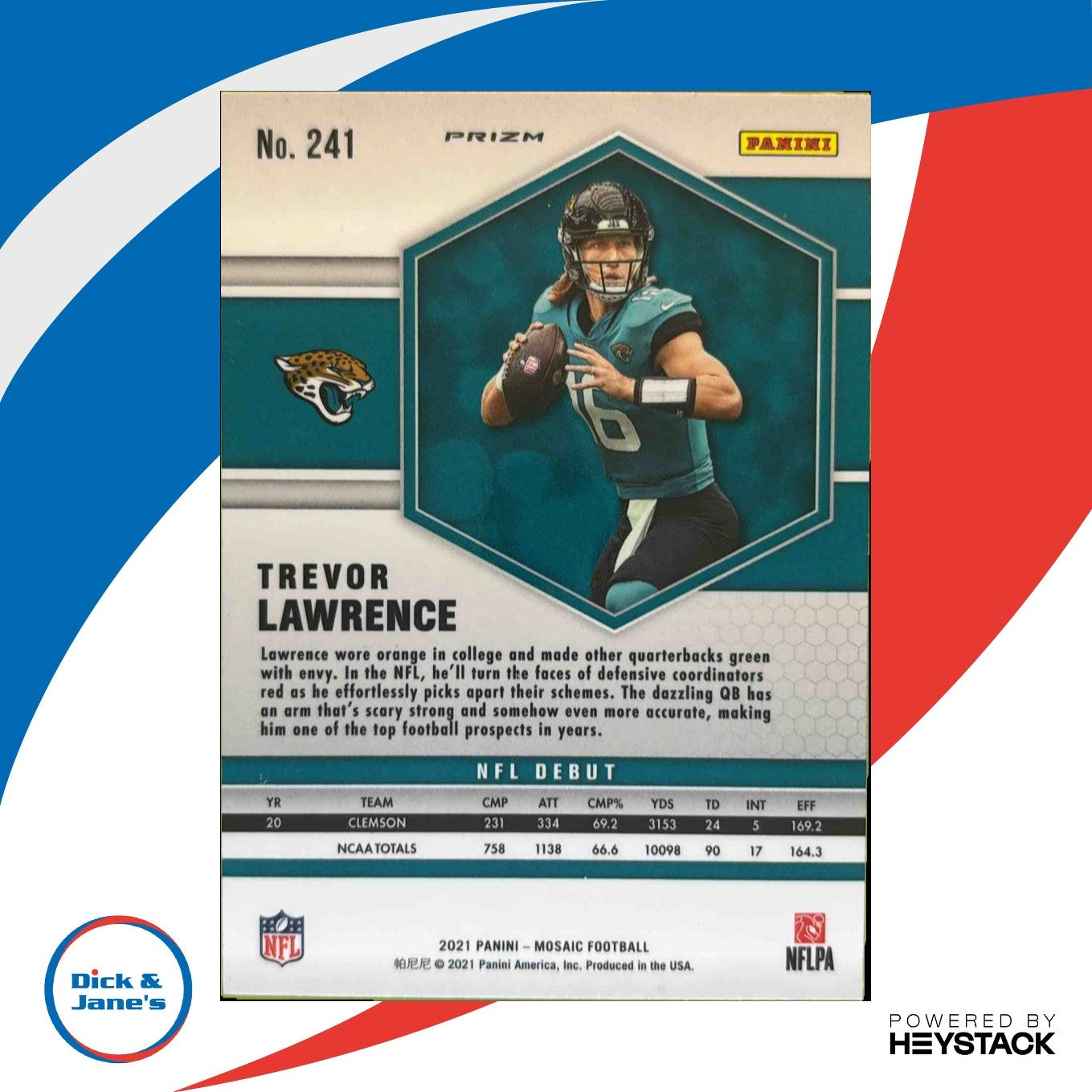 2021 Panini Mosaic Trevor Lawrence Prizm Silver #241 RC Jacksonville Jaguars