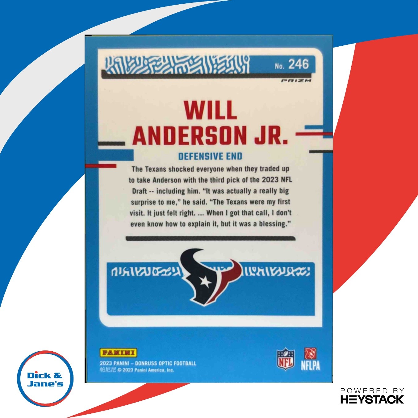 2023 Donruss Optic Will Anderson Jr One Hundred Emoji Prizm #246 Rated Rookie