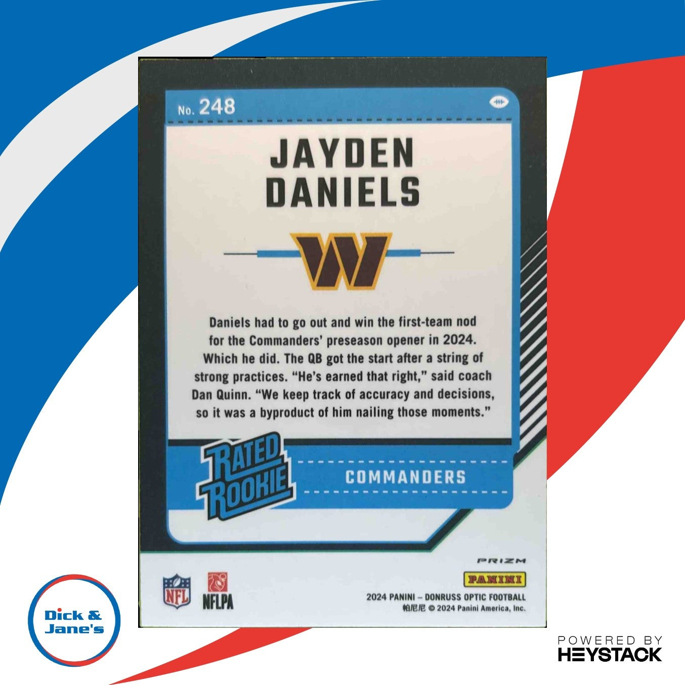 2024 Donruss Optic Jayden Daniels Stars #248 Rated Rookie Washington Commanders