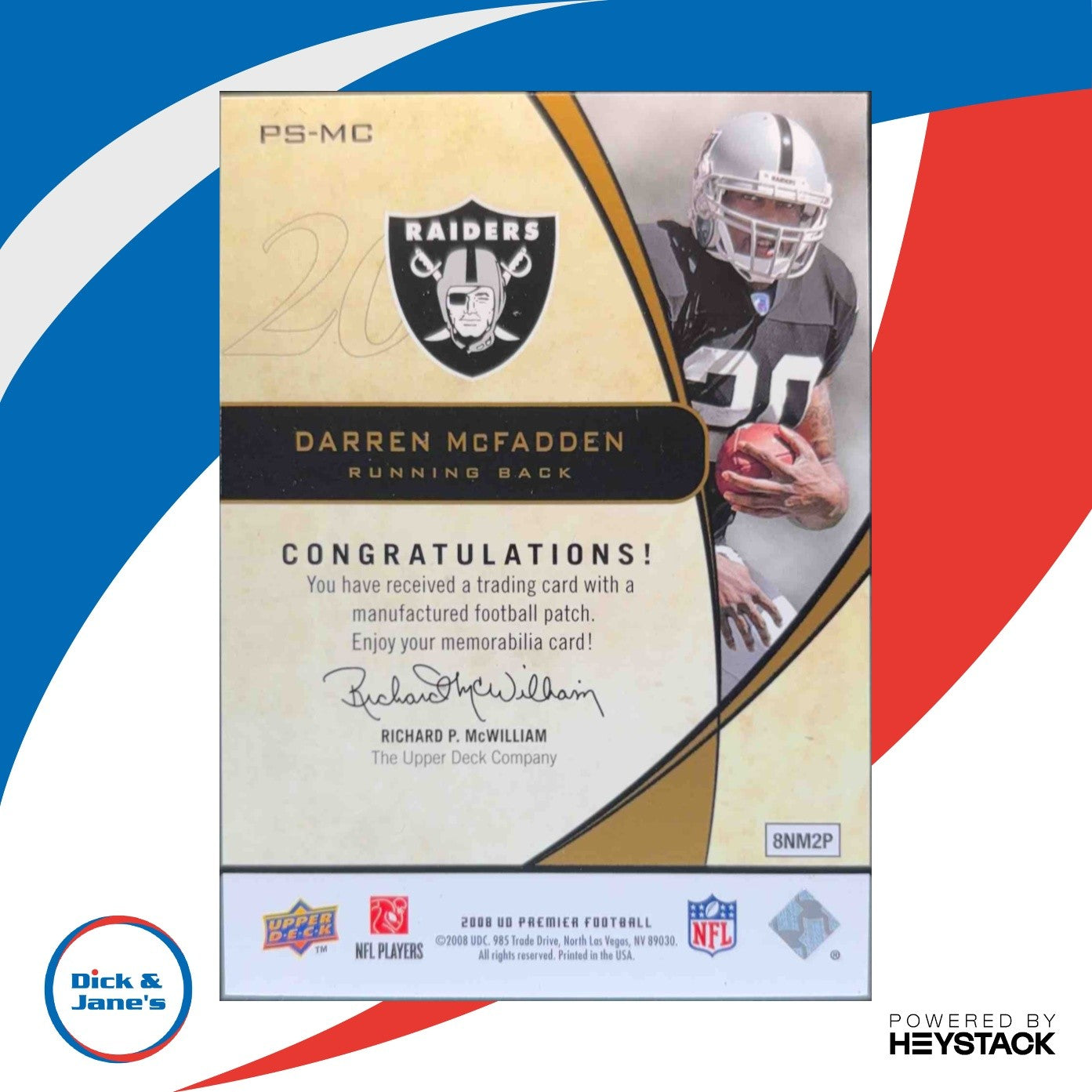 2008 Upper Deck Premier Darren McFadden Stitchings Gold /15 RC Oakland Raiders