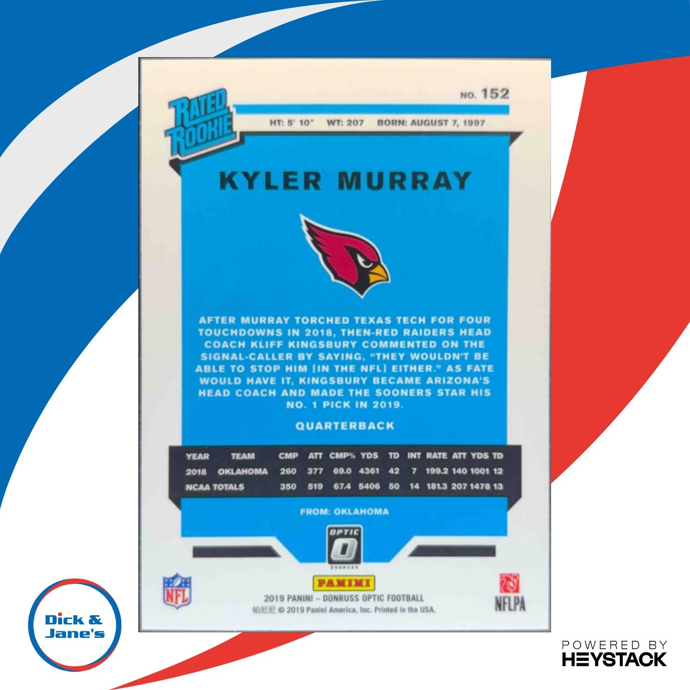 2019 Panini Donruss Optic Kyler Murray #152 RC Arizona Cardinals