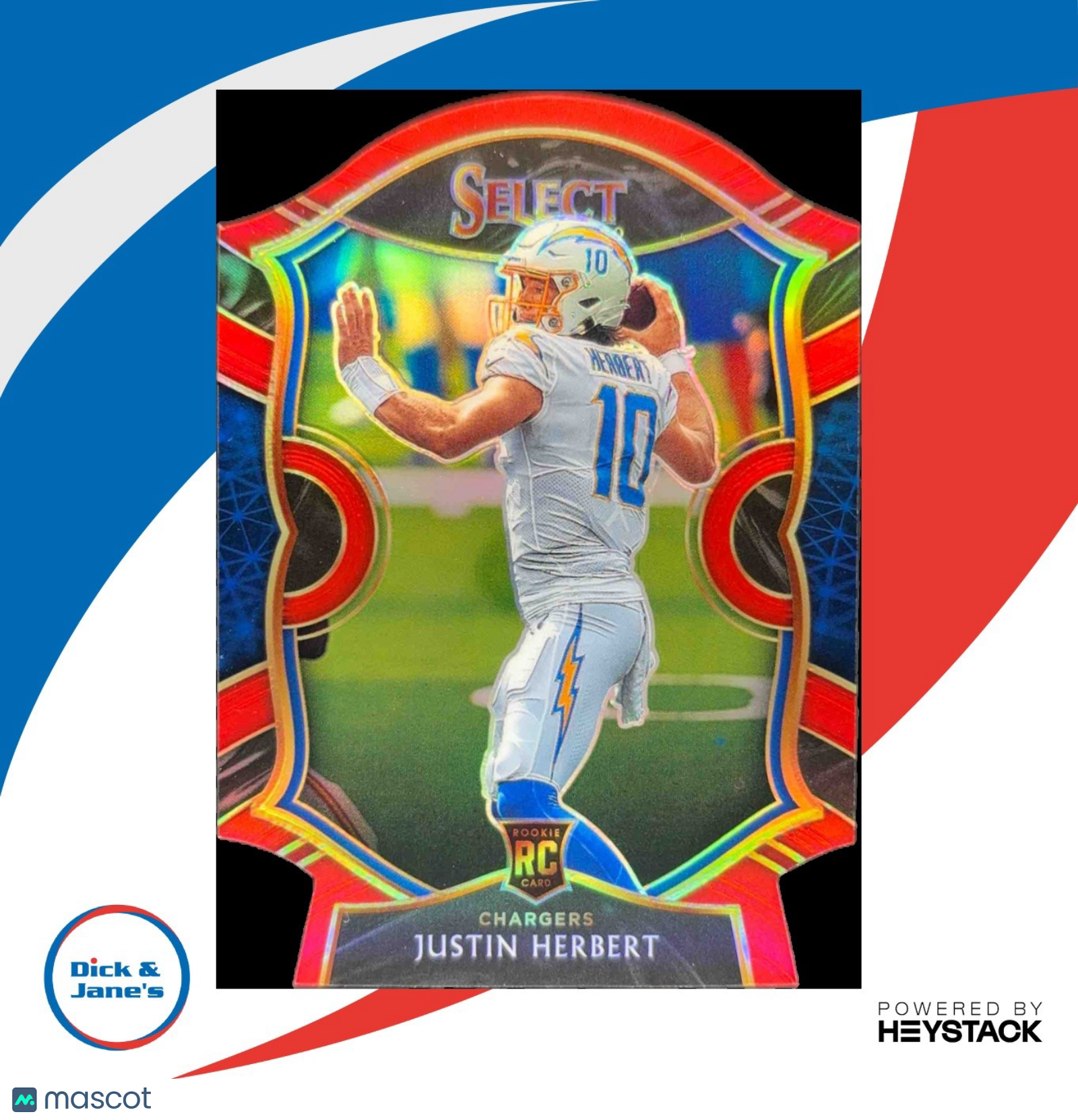2020 Select Justin Herbert Red Prizm Die Cut RC Concourse Los Angeles Chargers