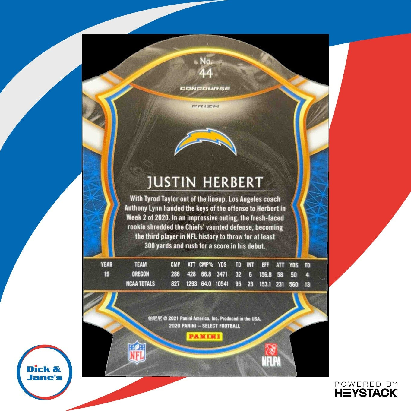 2020 Select Justin Herbert Red Prizm Die Cut RC Concourse Los Angeles Chargers