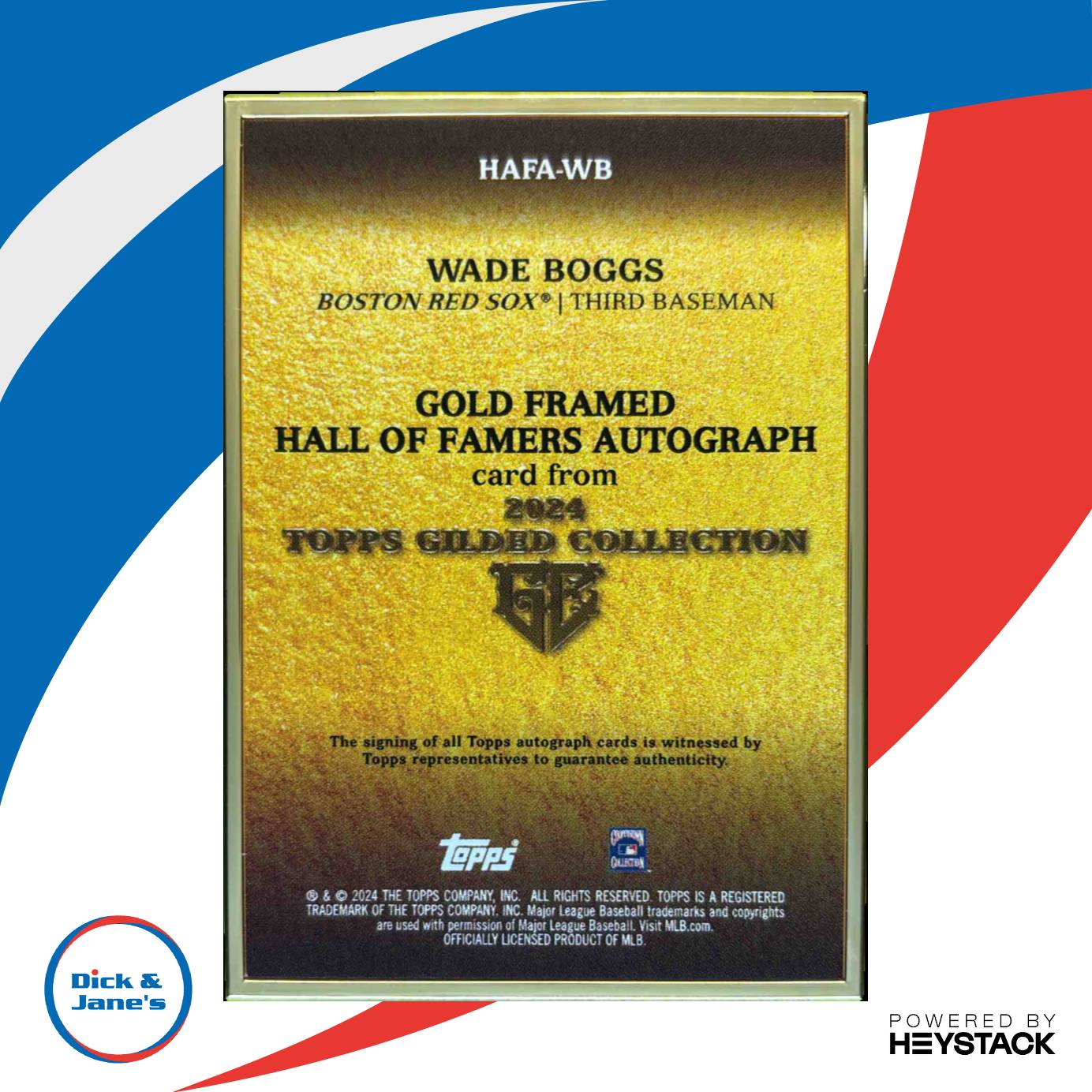 2024 Topps Gilded Collection Wade Boggs Gold Framed Hall of Fame Auto Emerald/25
