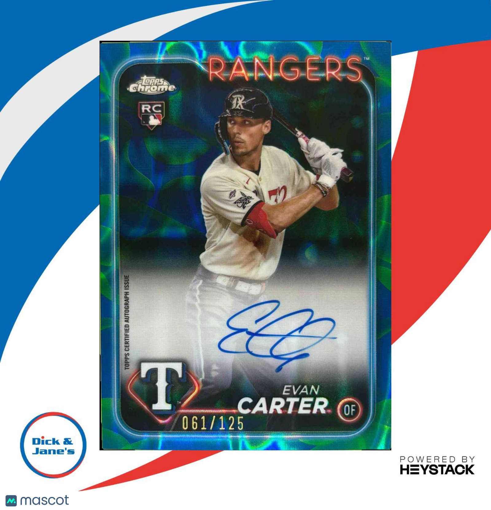2024 Topps Chrome Update Evan Carter Rookie Auto Lava Lamp Blue/Green 61/125 RC