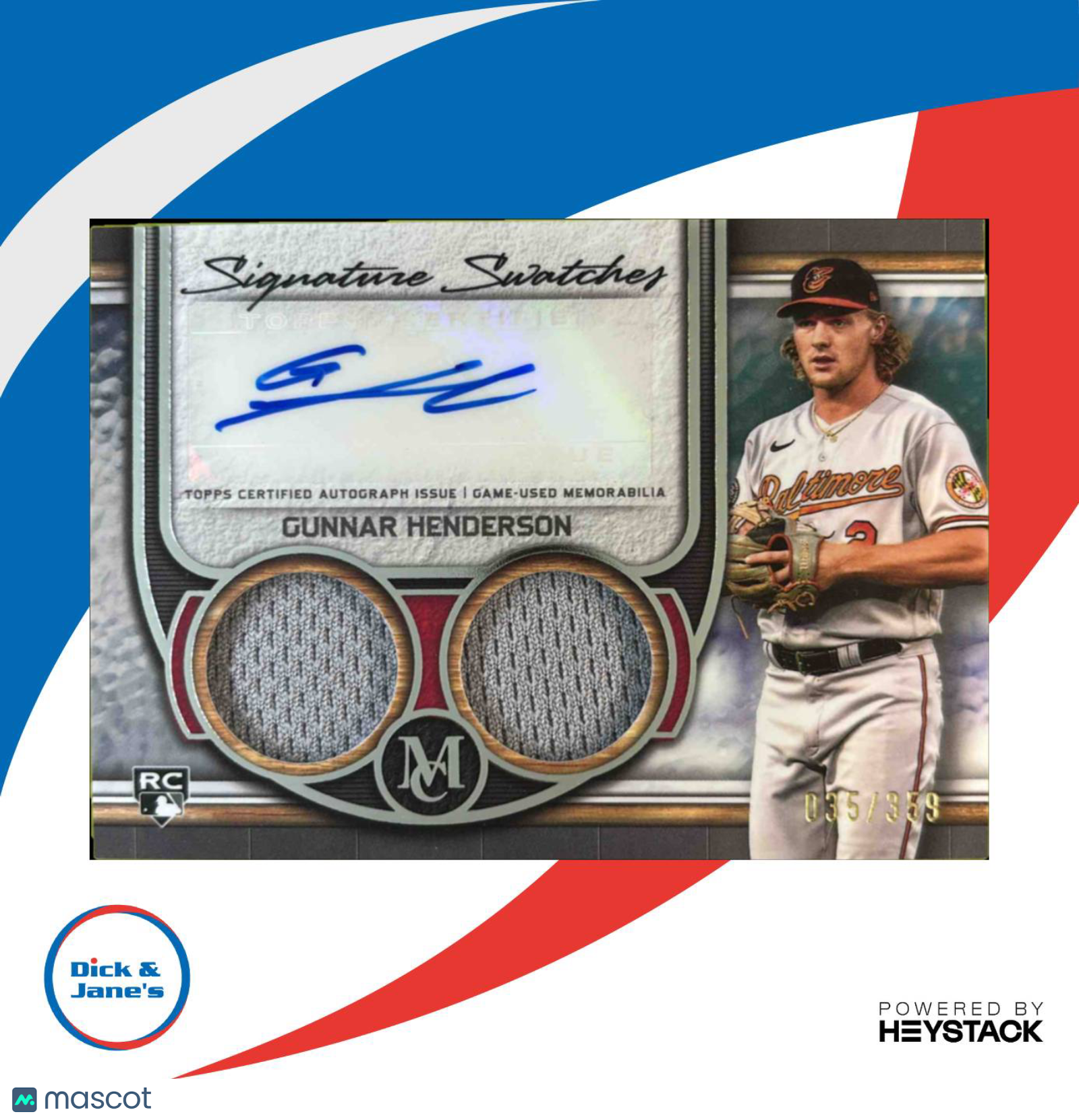 2023 Topps Museum Collection Gunnar Henderson Signature Swatches Dual Relic Auto