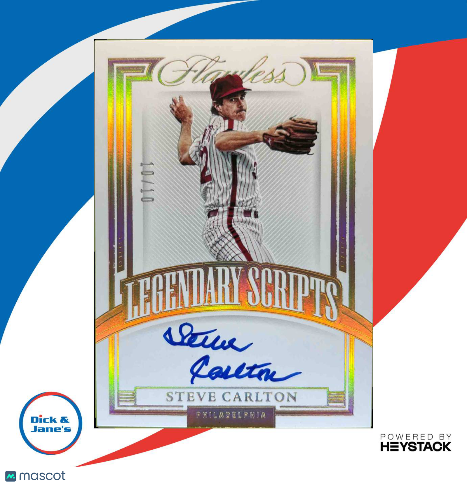 2023 Flawless Steve Carlton Legendary Scripts Gold 10/10 Auto Philadelphia
