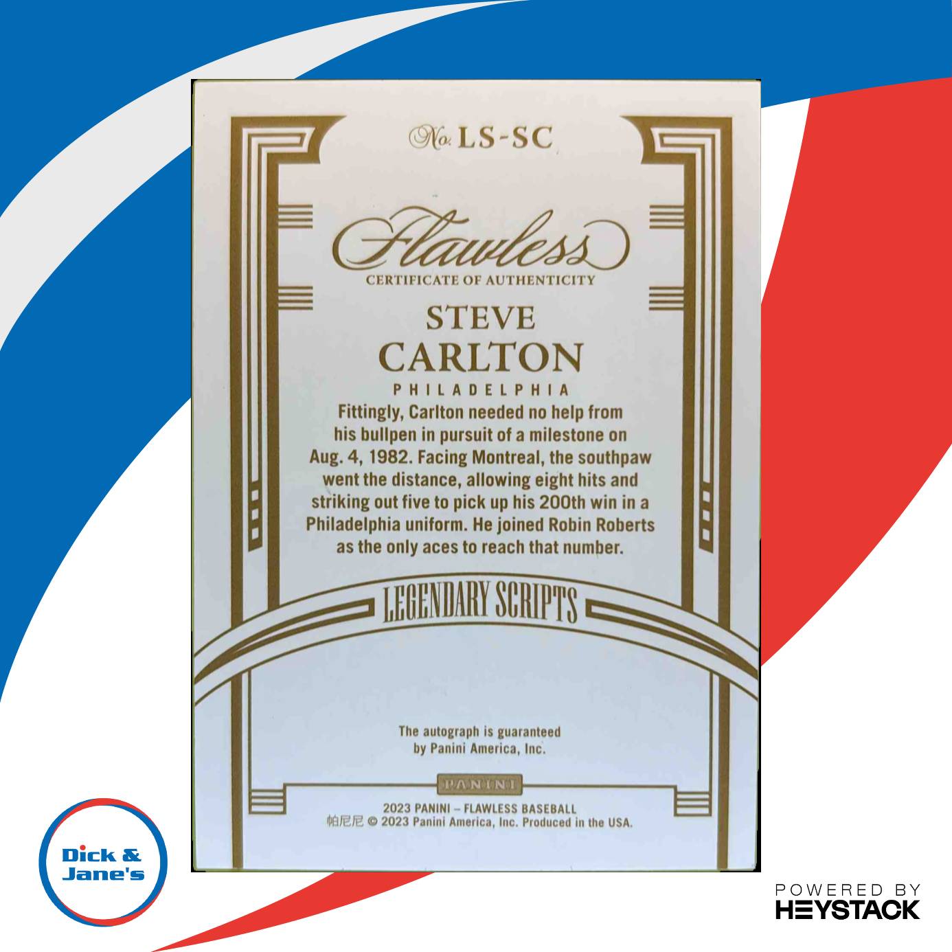 2023 Flawless Steve Carlton Legendary Scripts Gold 10/10 Auto Philadelphia