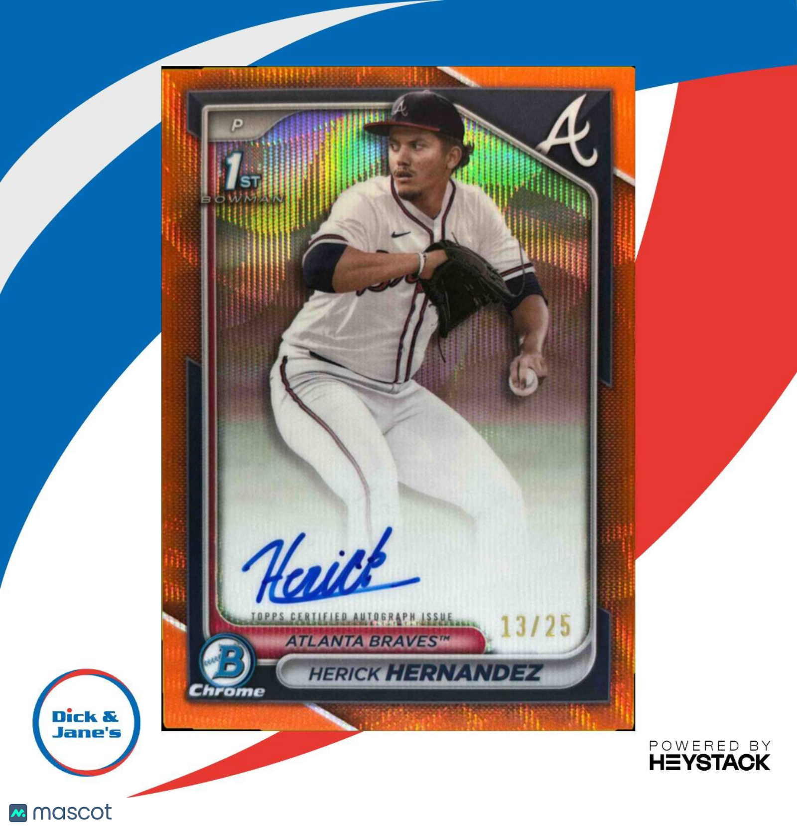 2024 Bowman Draft Herick Hernandez Chrome Auto Orange Wave Refractor/25 1st Pros