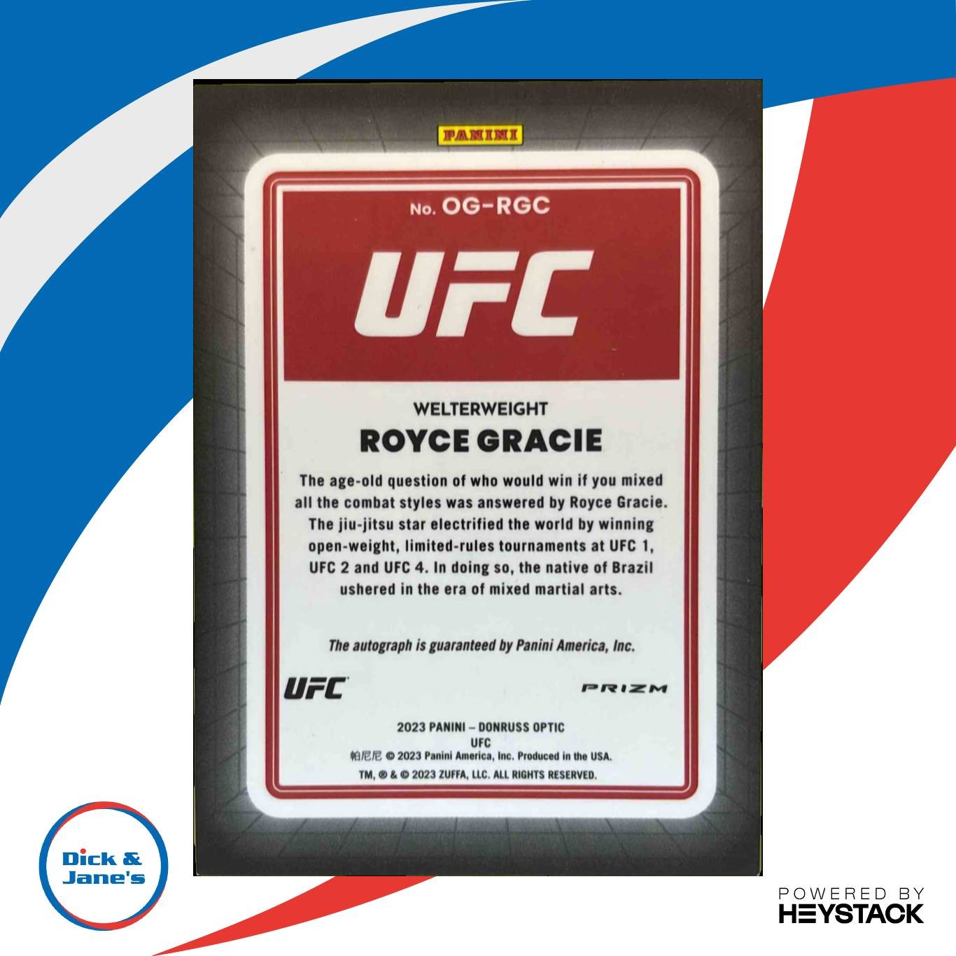 2023 Panini Donruss Optic UFC Royce Gracie Opti Graphs #OG-RGR Auto Holo Prizm