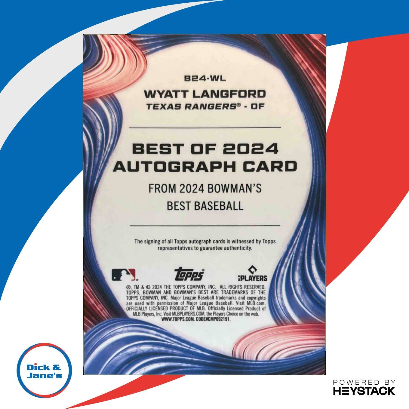 2024 Bowman's Best Wyatt Langford Best of Auto #B24-WL RC Texas Rangers