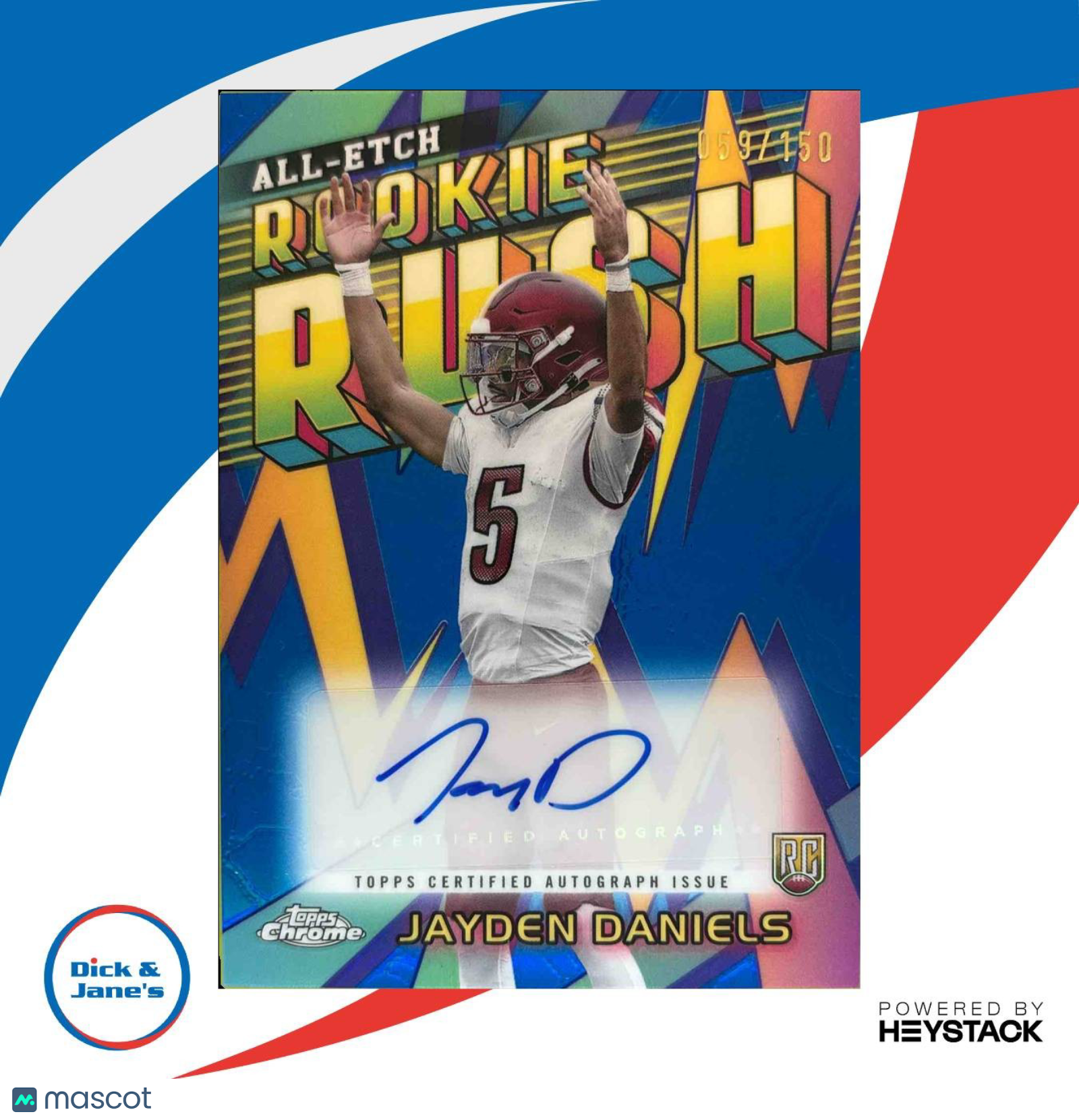 2024 Topps Chrome Jayden Daniels All-Etch Rookie Rush Auto Blue Refractor 59/150