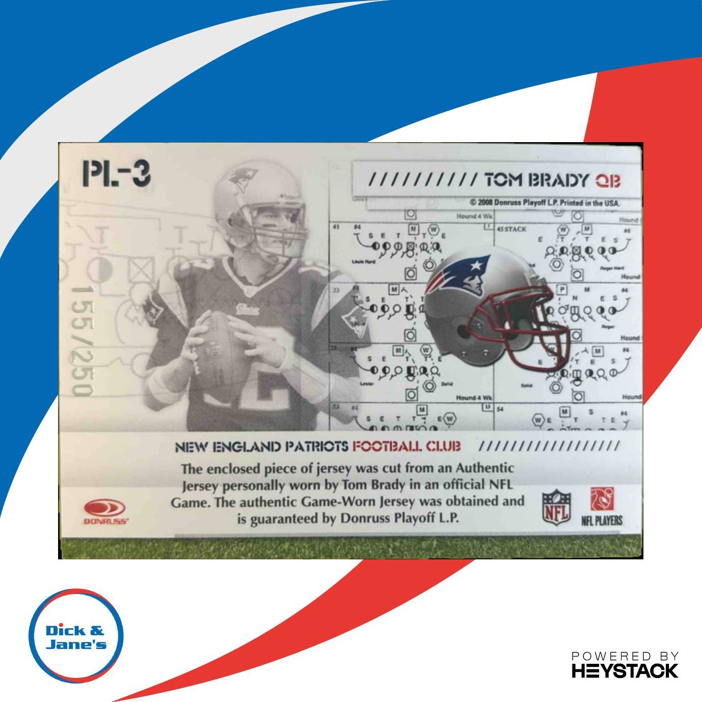 2008 Donruss Gridiron Gear Tom Brady Playbook Jerseys X's /250 #PL-3 Patriots