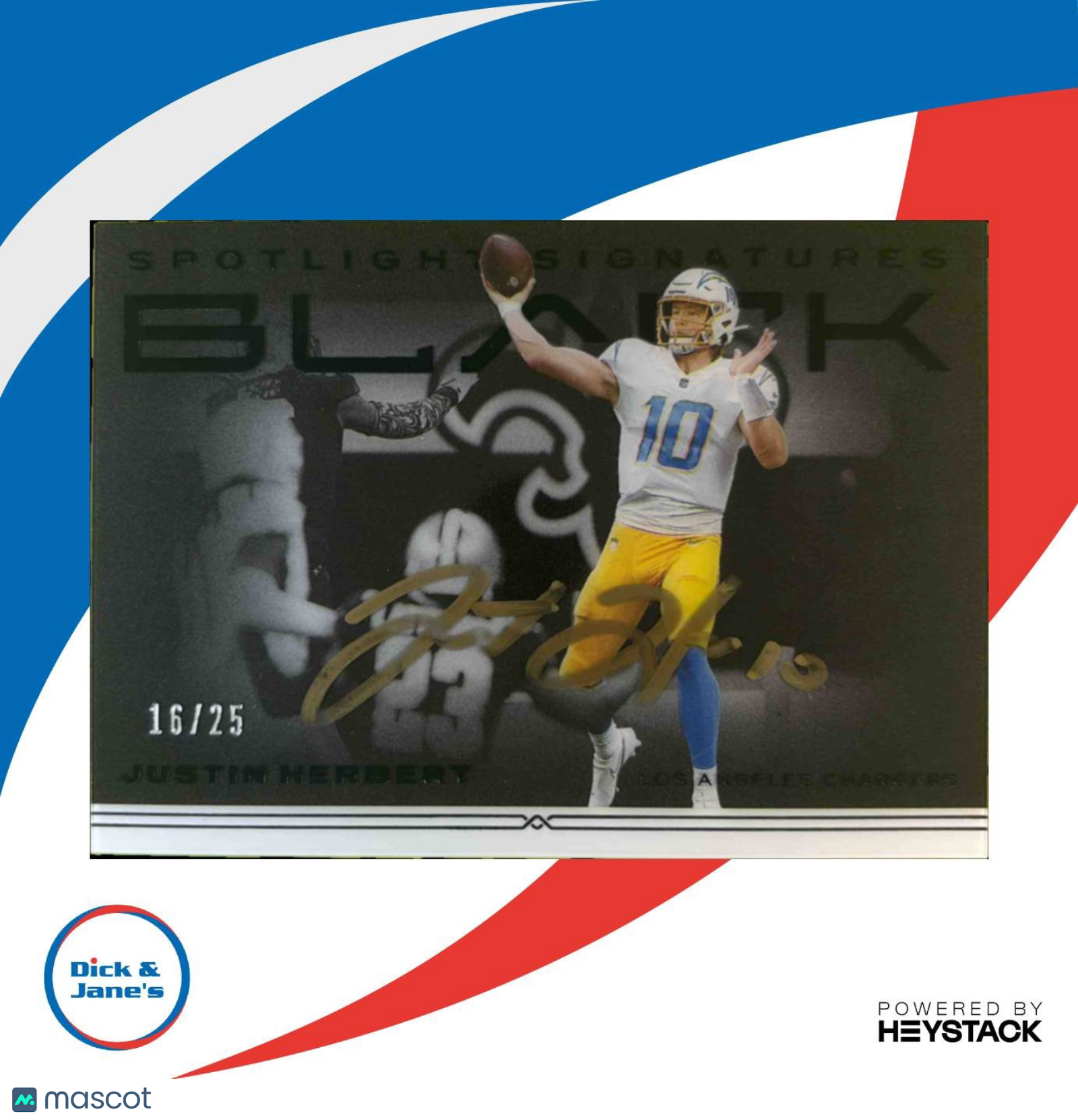 2021 Panini Black Justin Herbert Spotlight Signatures Horizontal 16/25 Auto
