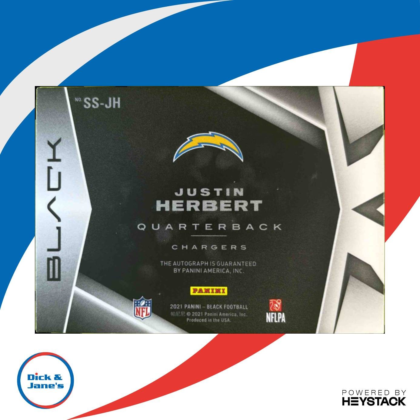 2021 Panini Black Justin Herbert Spotlight Signatures Horizontal 16/25 Auto