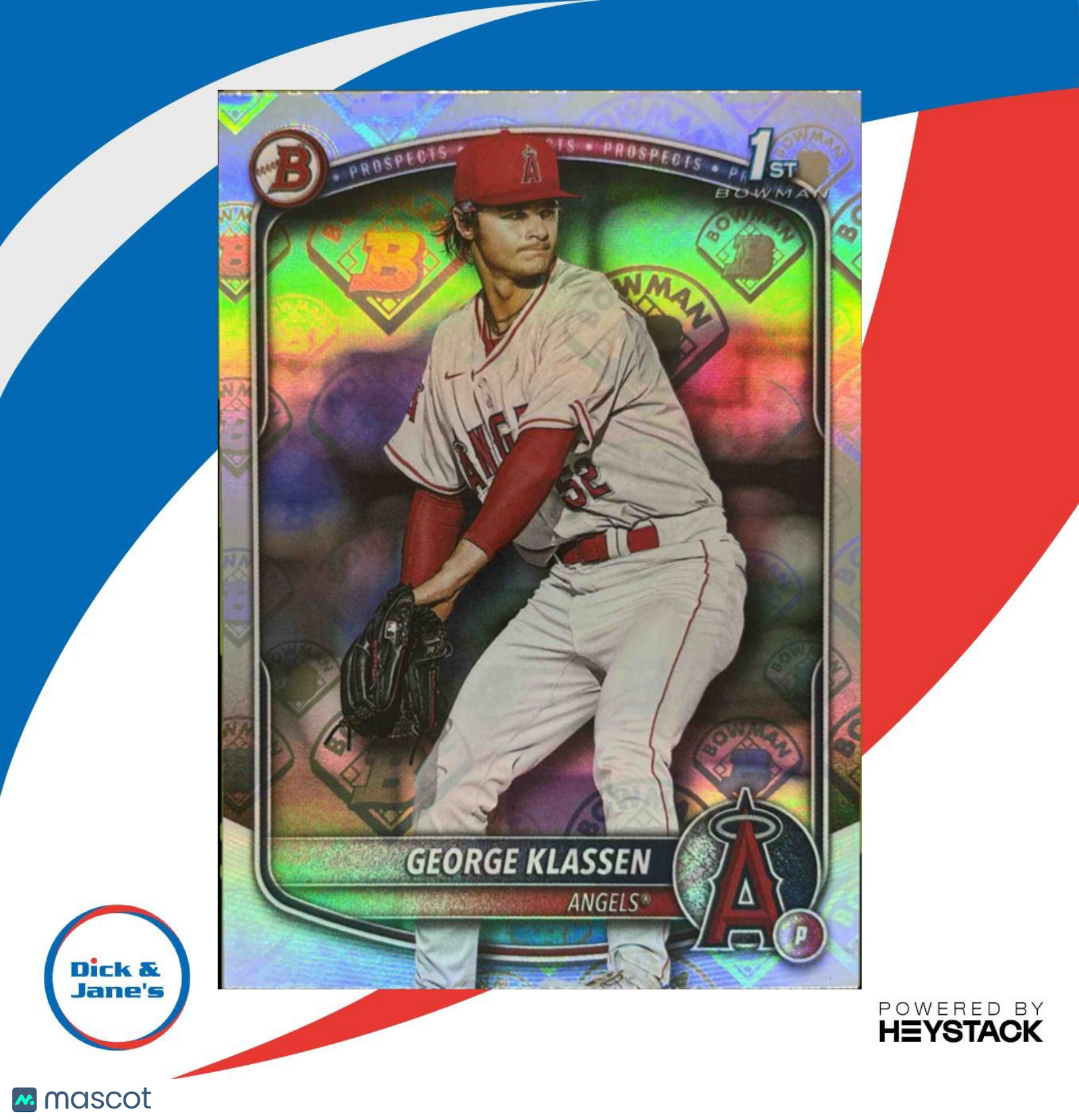 2025 Bowman George Klassen Prospects Retro Logo Foil Pattern Los Angeles Angels