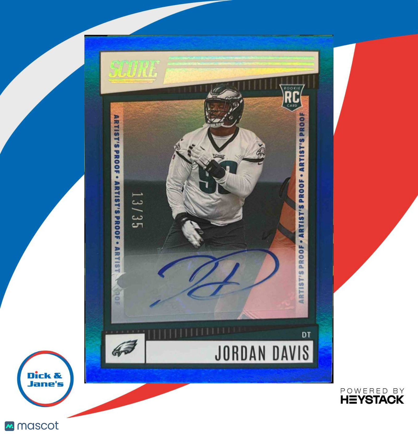 2022 Score Jordan Davis Signatures Artist's Proof 13/35 #357 Auto Rookie Eagles