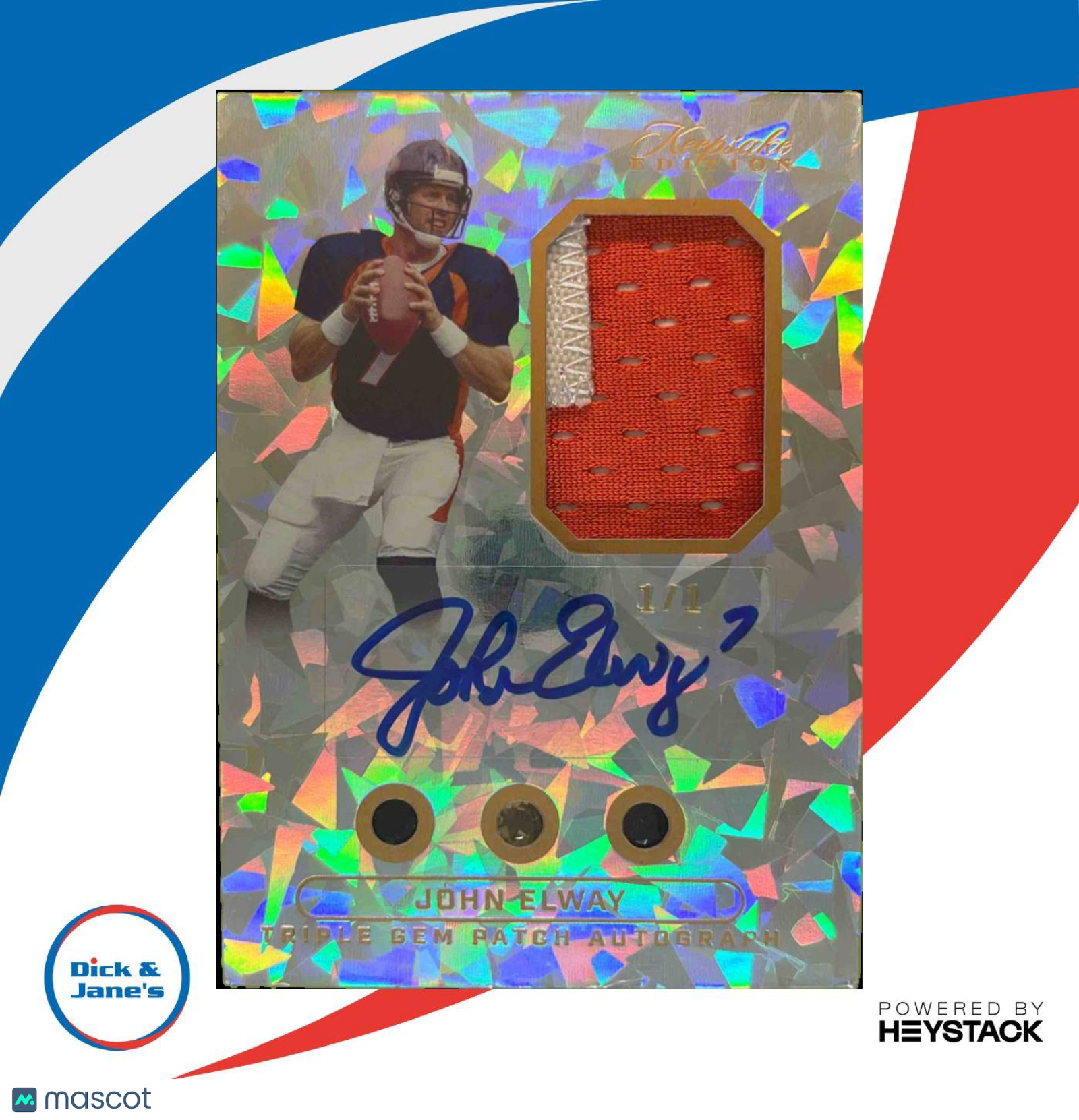 2024 Keepsake Collection riple Gem Autograph Patch #195 John Elway 1/1 Broncos