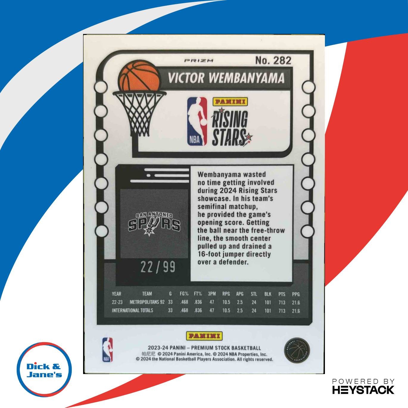 2023-24 Hoops Premium Stock Victor Wembanyama RC Rising Stars Red Ice Prizm /99