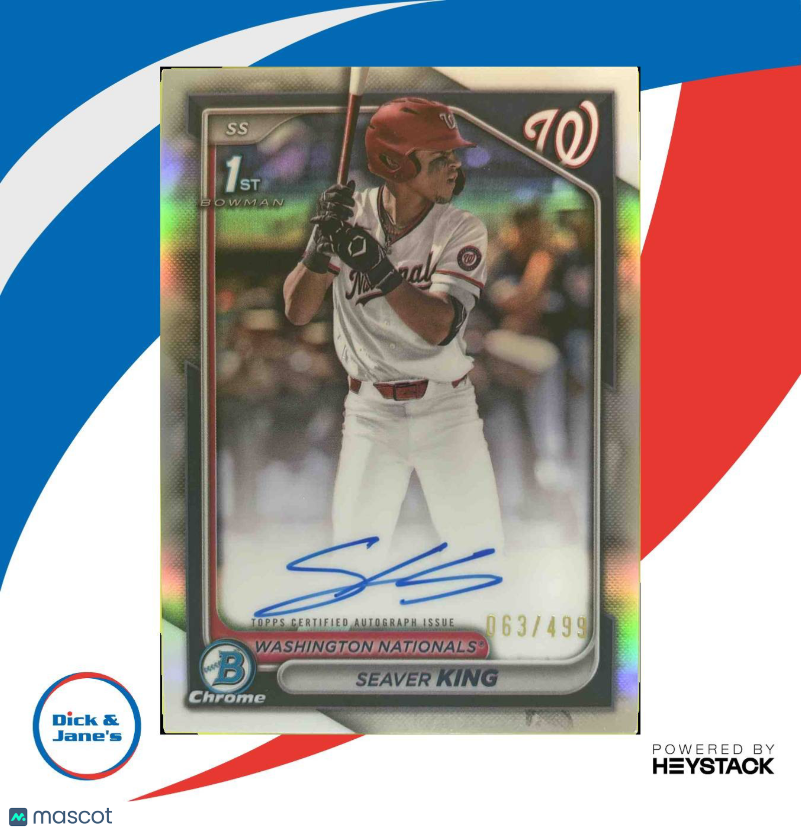 2024 Bowman Draft Seaver King Chrome Auto Refractor 63/499 1st Prospect Nats